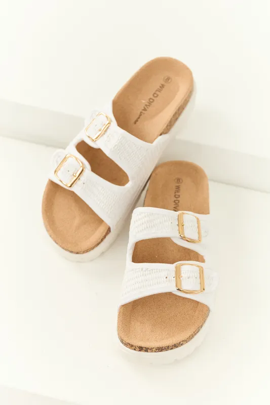 White Raffia Buckle Strap Casual Sandals sold by Lime Lush