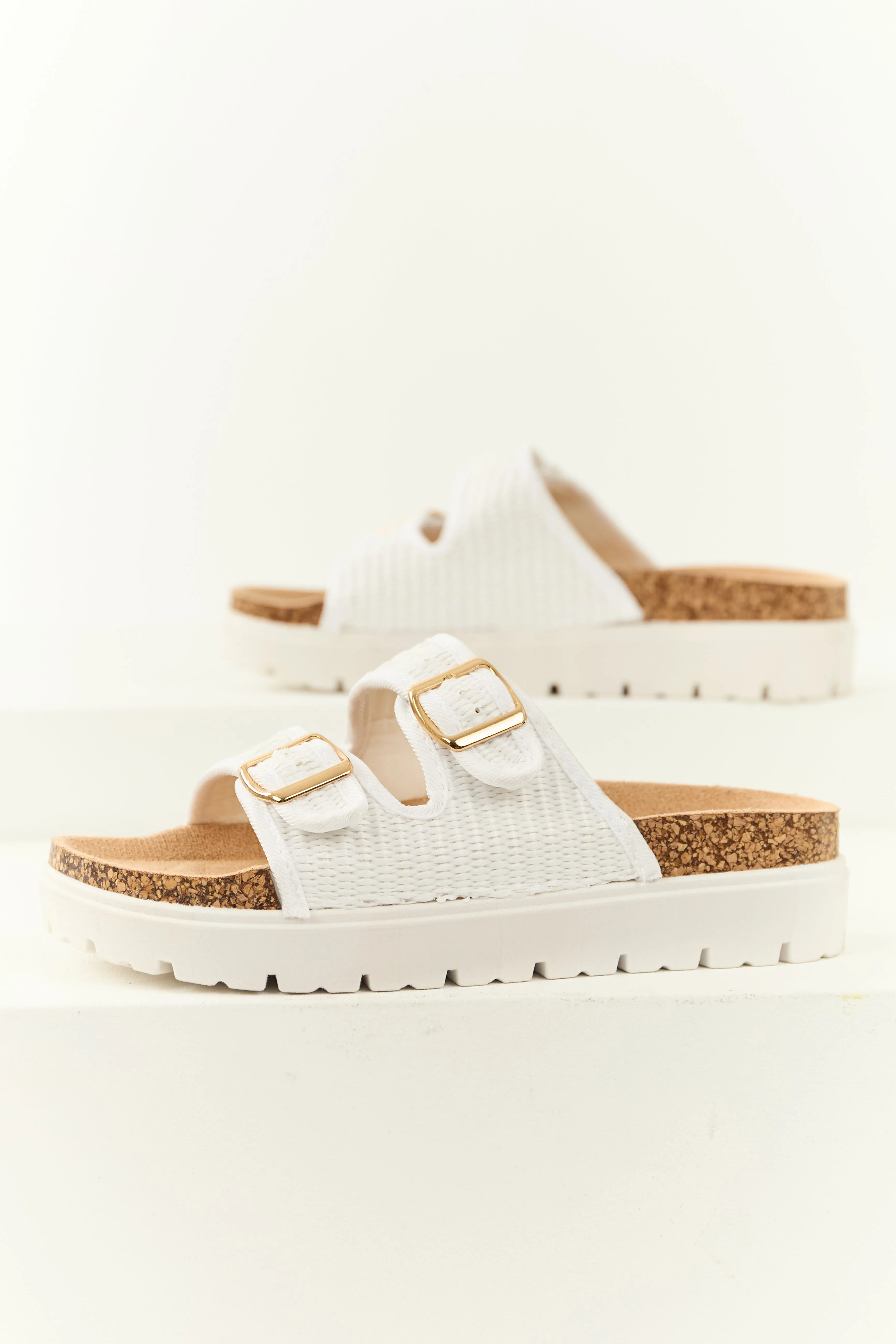 White Raffia Buckle Strap Casual Sandals sold by Lime Lush product image thumbnail 2