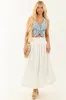 White Poplin Smocked Waist Bubble Hem Maxi Skirt sold by Lime Lush