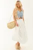 White Poplin Smocked Waist Bubble Hem Maxi Skirt sold by Lime Lush