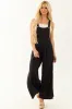 Black Linen Wide Leg Overalls Jumpsuit sold by Lime Lush