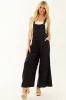Black Linen Wide Leg Overalls Jumpsuit sold by Lime Lush