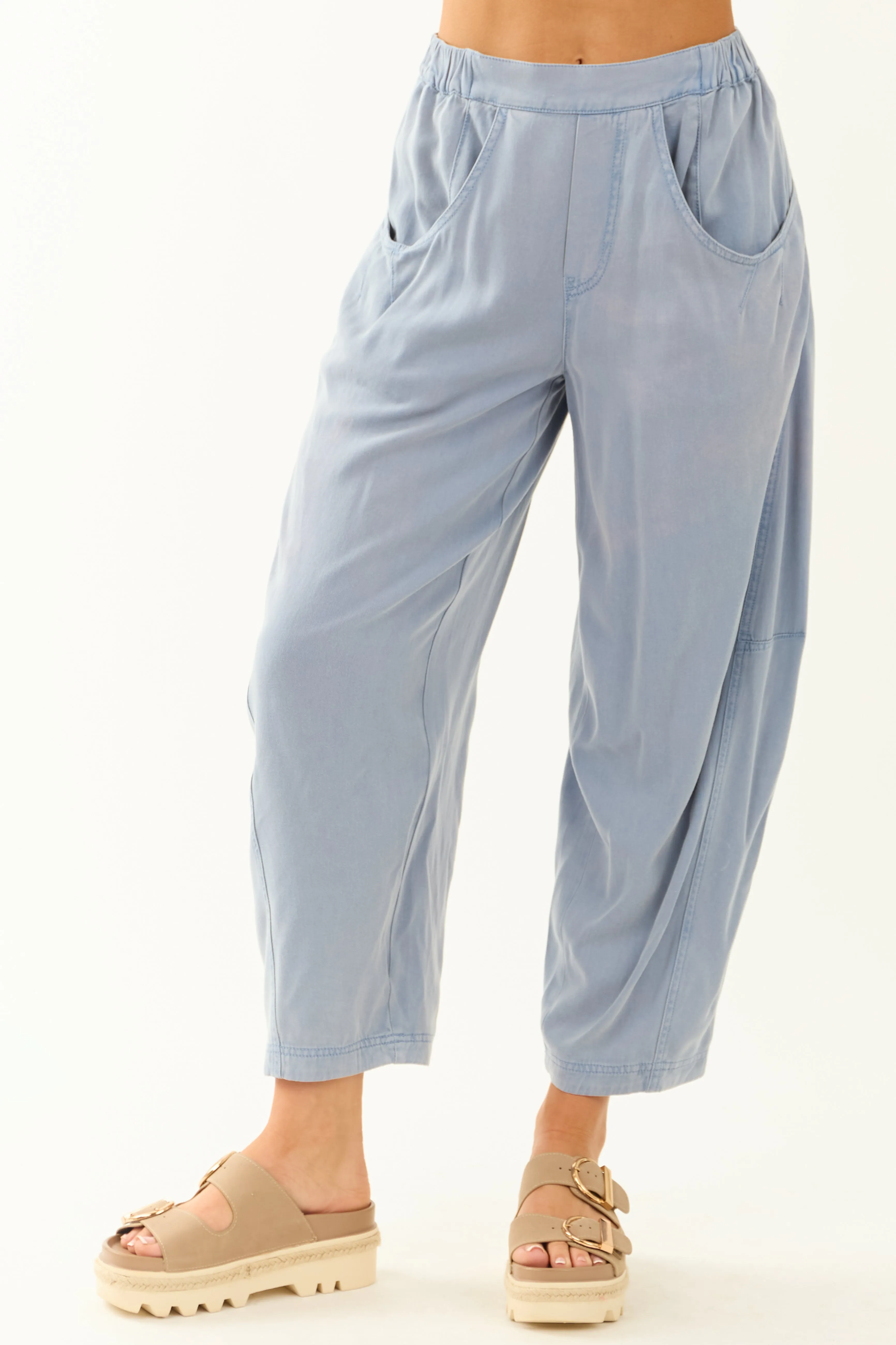 Dusty Blue Vintage Wash Soft Lightweight Barrel Pants sold by Lime Lush product image thumbnail 2