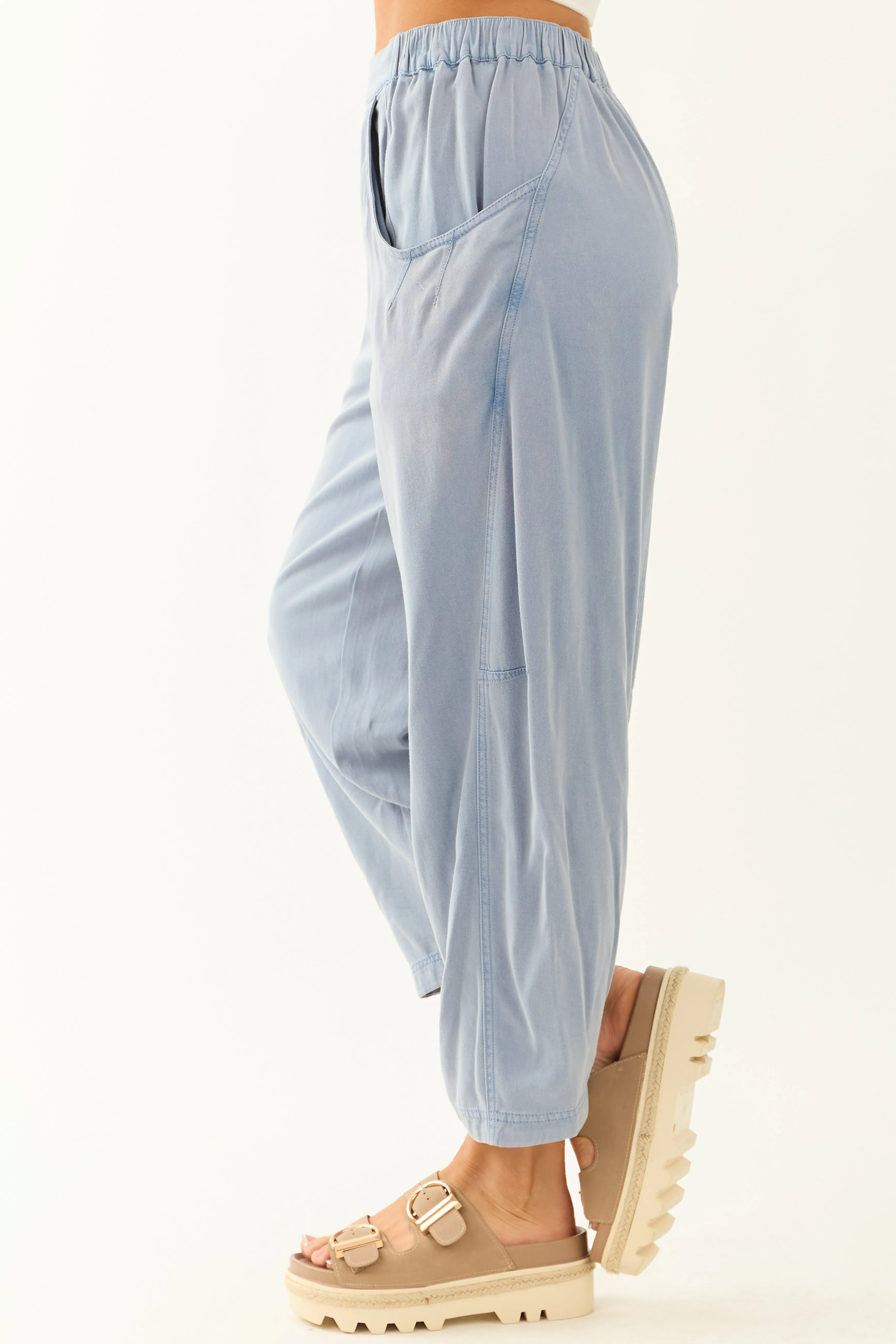 Dusty Blue Vintage Wash Soft Lightweight Barrel Pants sold by Lime Lush product image thumbnail 3