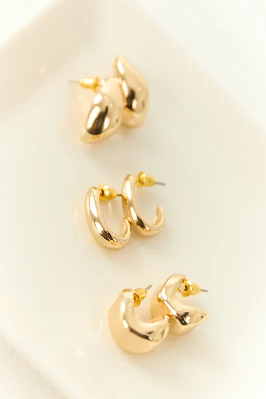 Gold Warped Semi Hoop Variety Earrings Set sold by Lime Lush
