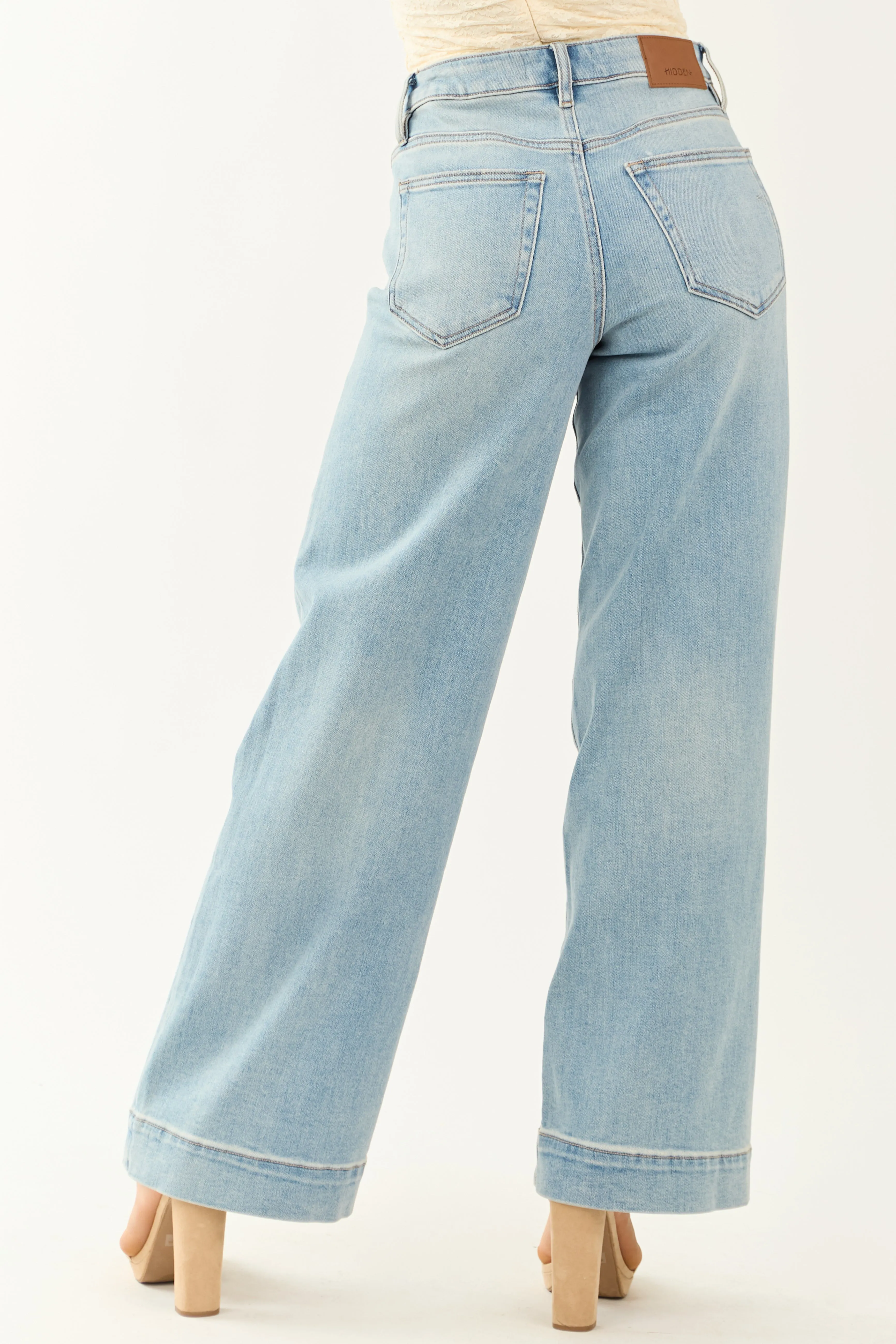 Hidden Light Wash Patch Pocket Stretchy Wide Leg Jeans sold by Lime Lush product image thumbnail 4