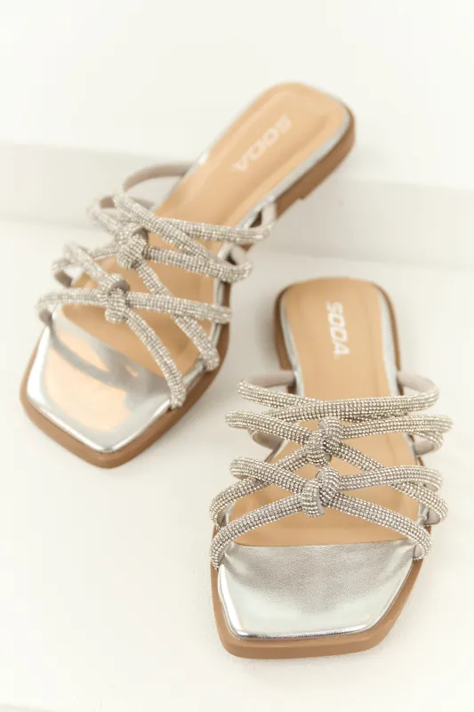 Silver Rhinestone Multi Strap Sandals sold by Lime Lush