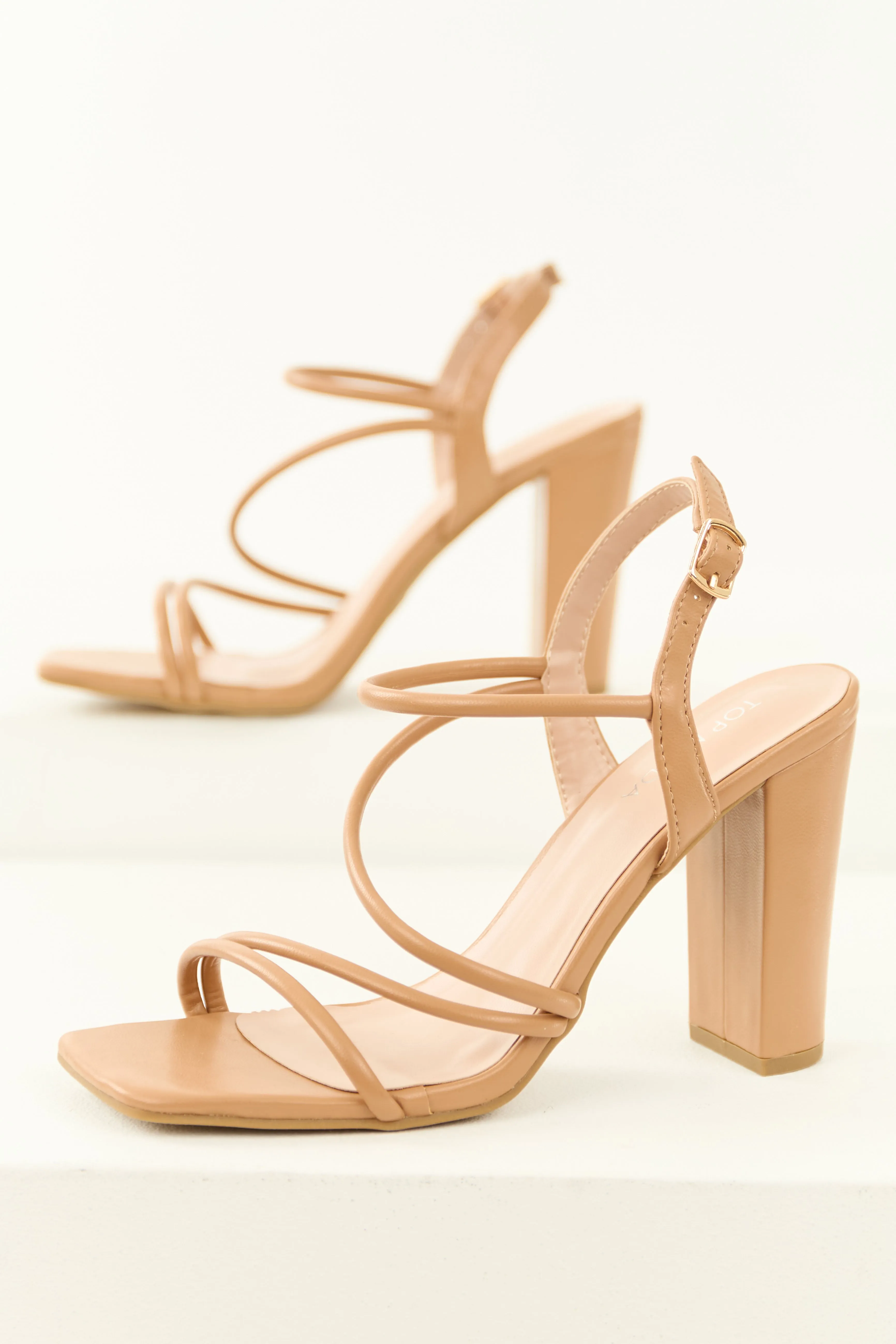 Nude Square Toe Strappy Block Heels sold by Lime Lush