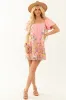 Punch Floral Embroidered Short Sleeve Mini Dress sold by Lime Lush