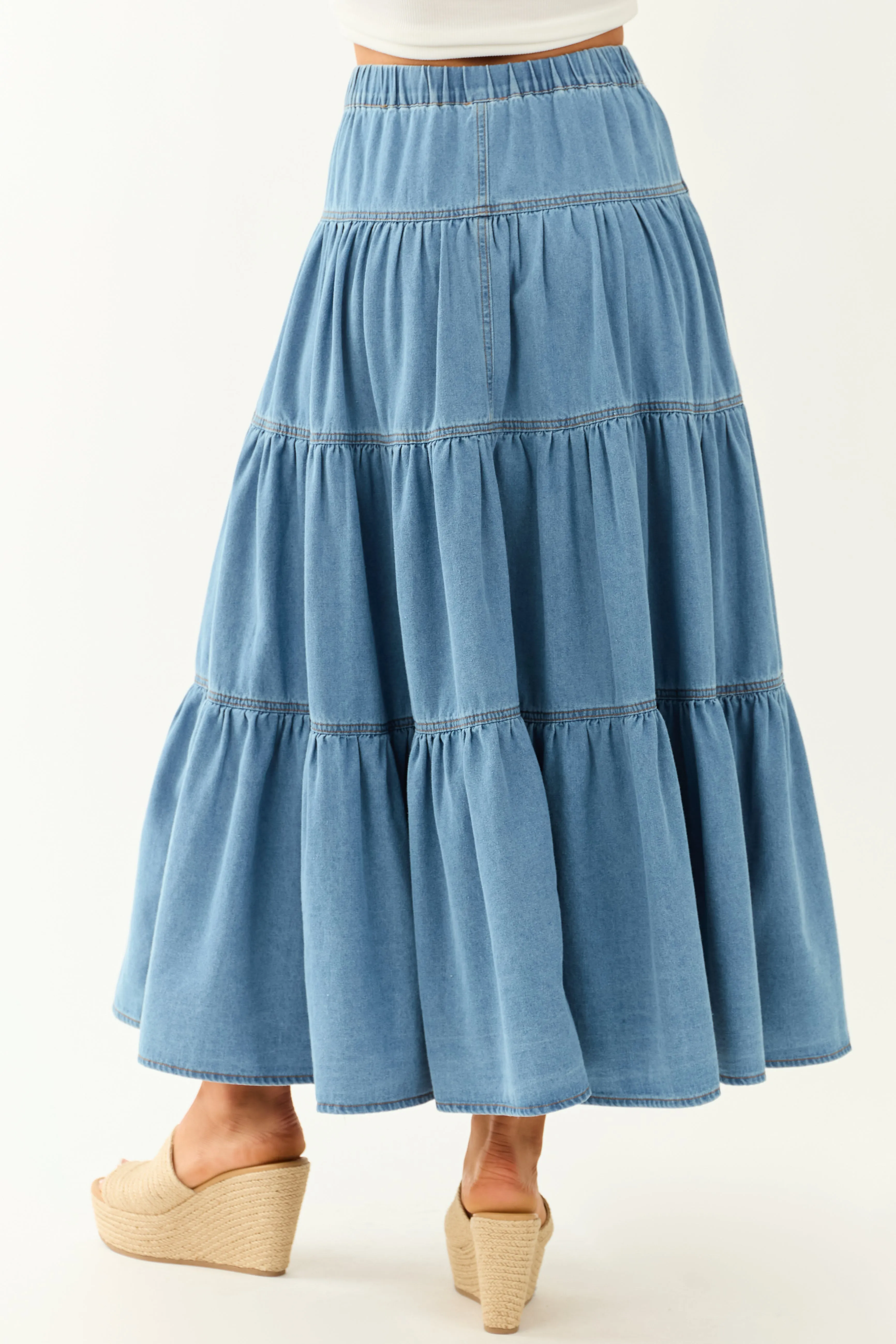 Medium Wash Chambray Denim Flowy Maxi Skirt sold by Lime Lush product image thumbnail 4