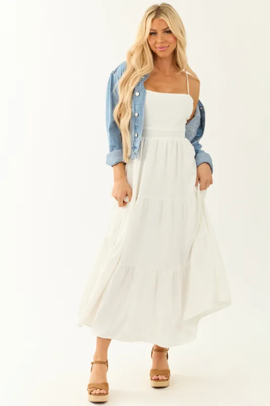 Off White Sleeveless Square Neck Maxi Dress sold by Lime Lush