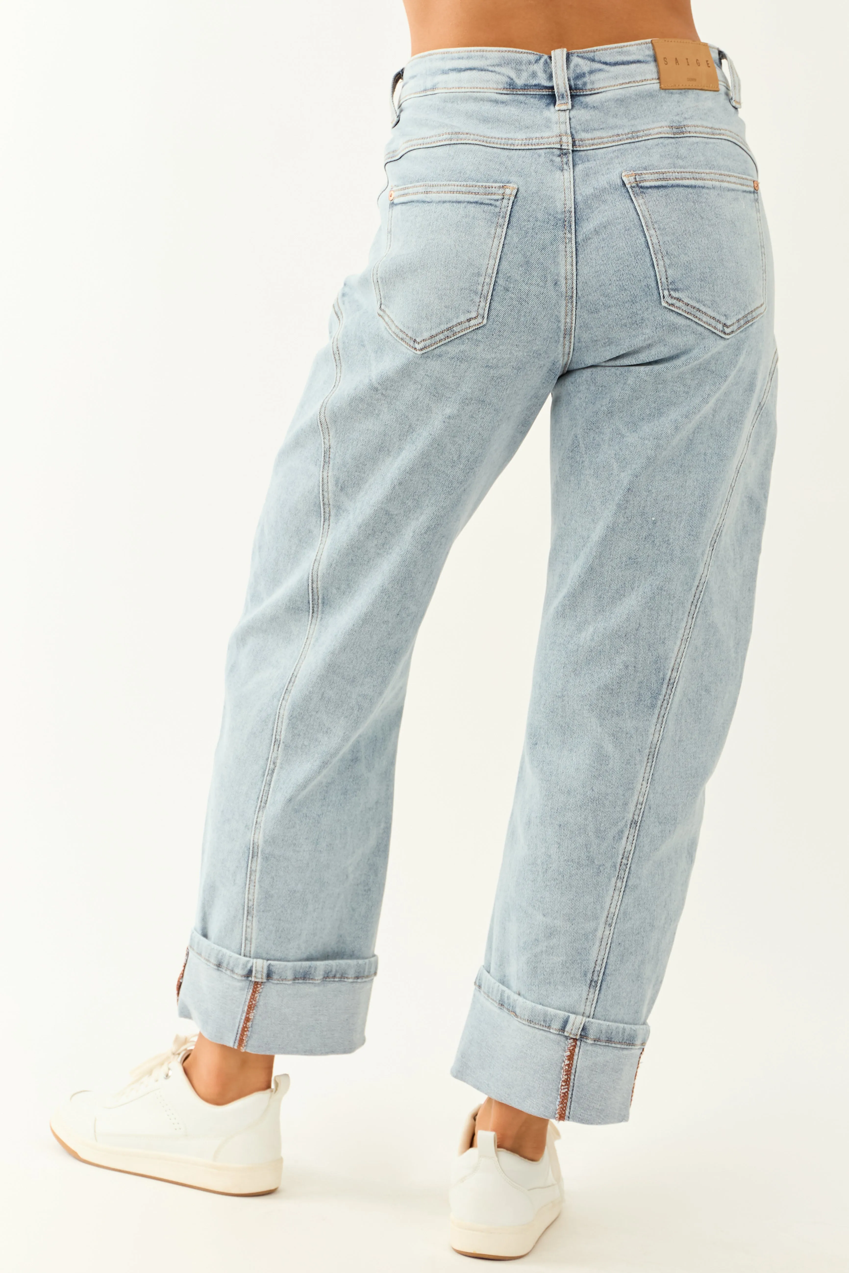 Saige Light Wash High Rise Cuffed Barrel Jeans sold by Lime Lush product image thumbnail 4