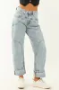 Saige Light Wash High Rise Cuffed Barrel Jeans sold by Lime Lush