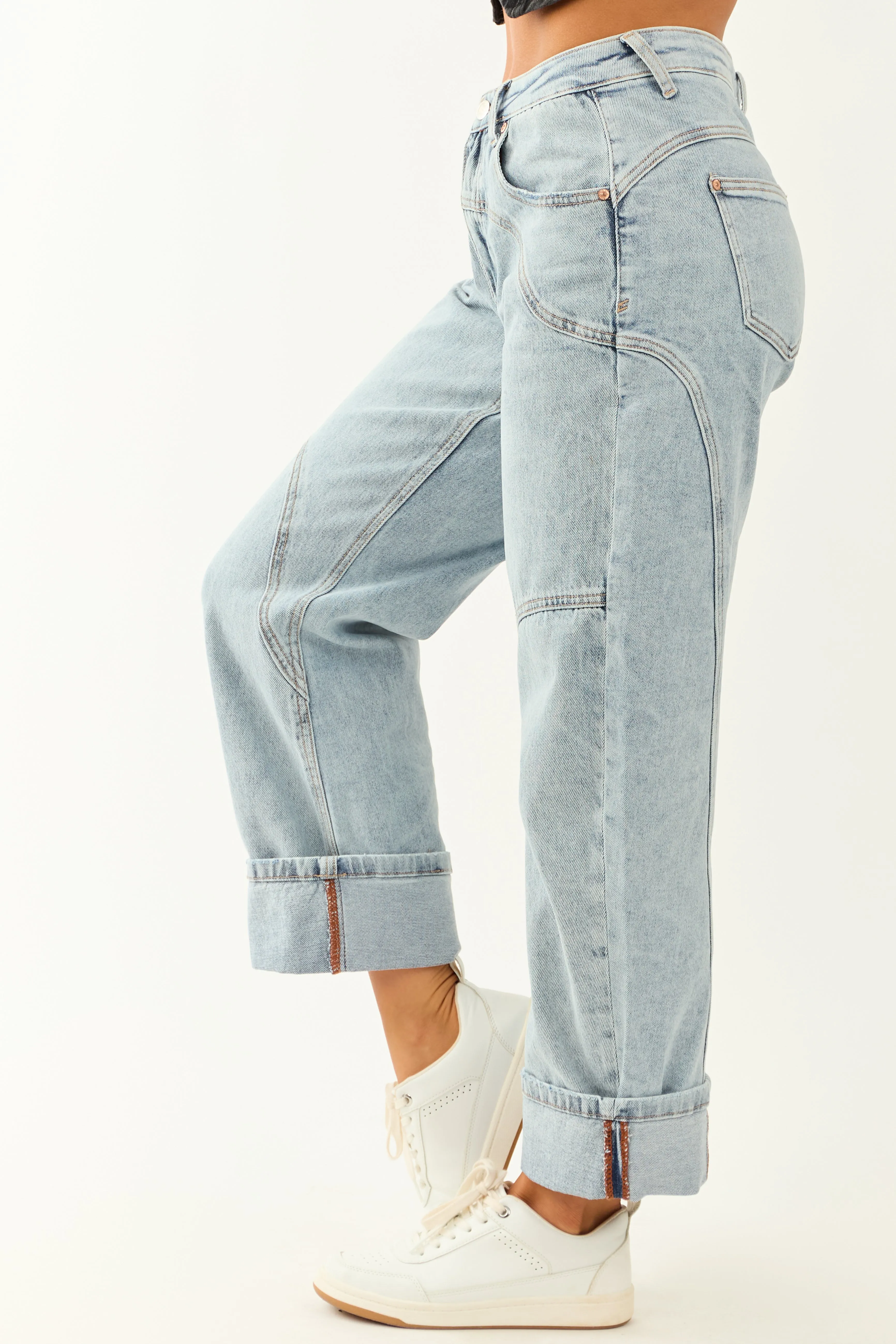Saige Light Wash High Rise Cuffed Barrel Jeans sold by Lime Lush product image thumbnail 3