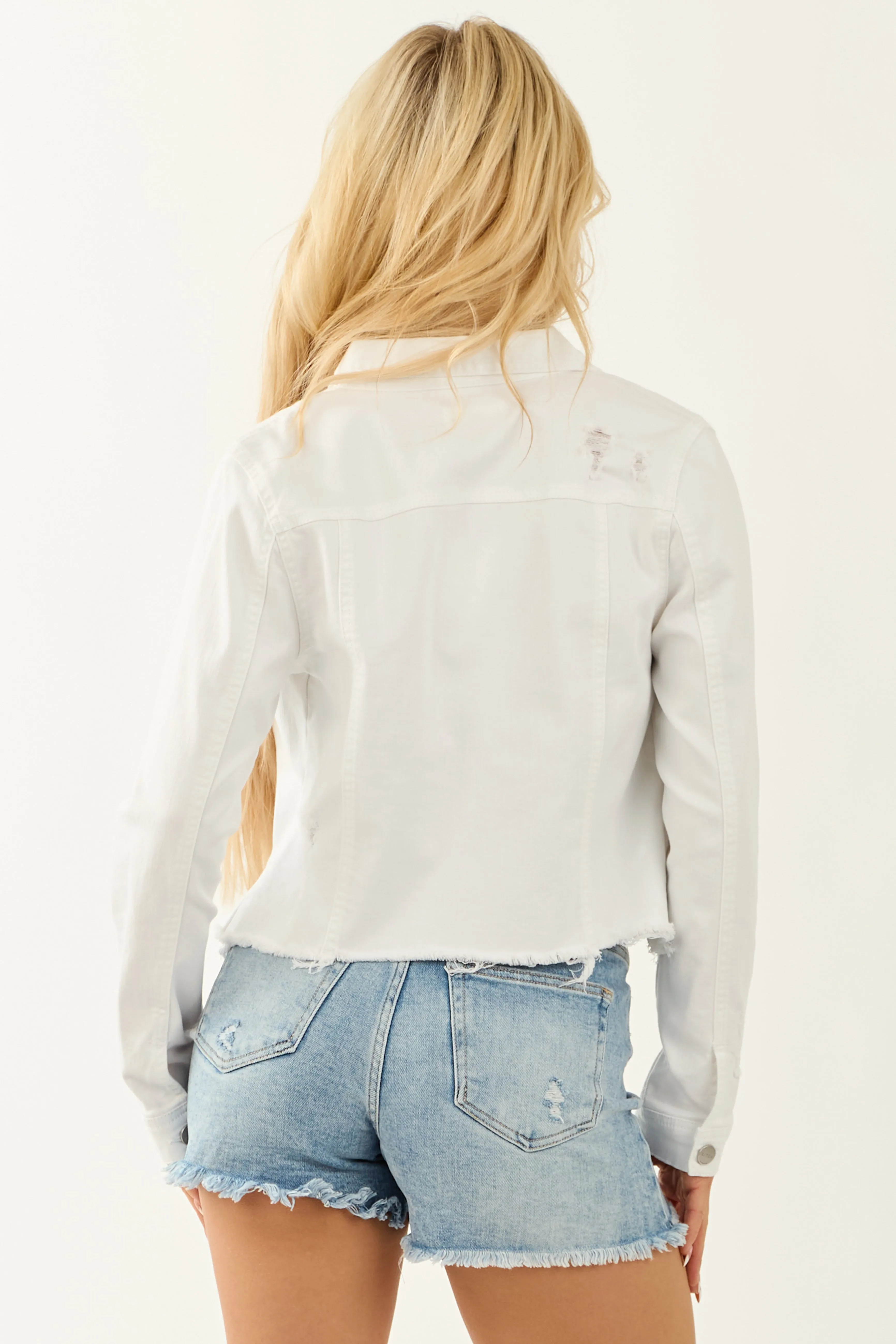 Risen White Button Up Distressed Denim Jacket sold by Lime Lush product image thumbnail 5