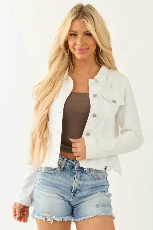 Risen White Button Up Distressed Denim Jacket sold by Lime Lush