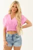 Orchid Smocked V Neckline Half Sleeve Waffle Blouse sold by Lime Lush