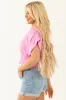 Orchid Smocked V Neckline Half Sleeve Waffle Blouse sold by Lime Lush