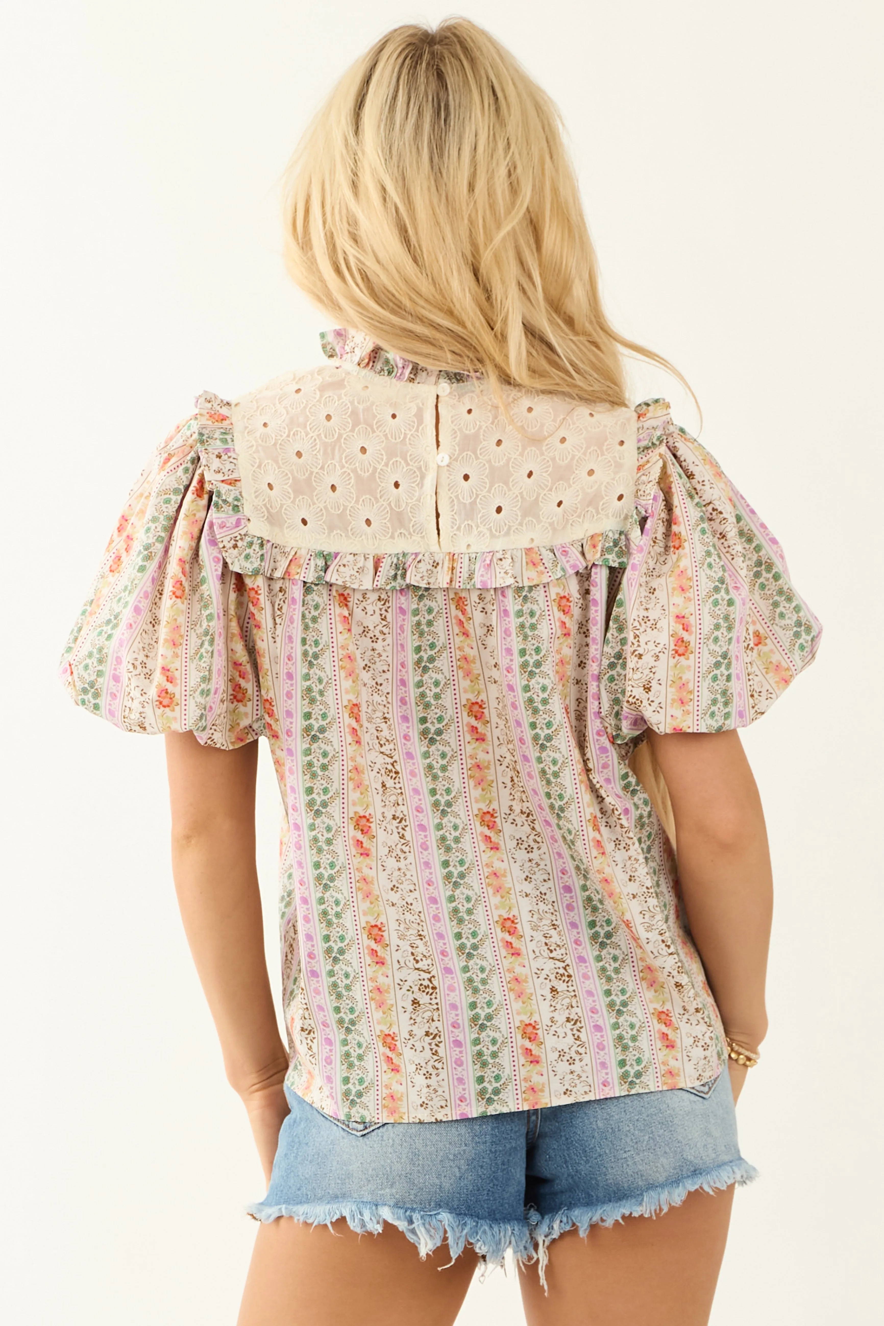 Vanilla Multi-Floral Print Short Puff Sleeve Top sold by Lime Lush product image thumbnail 5