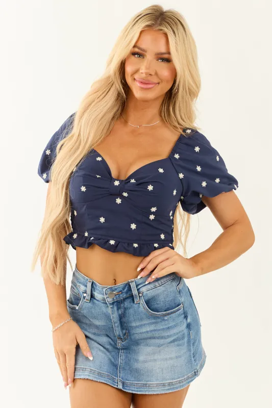 Flying Tomato Navy Sweetheart Floral Embroidered Top sold by Lime Lush
