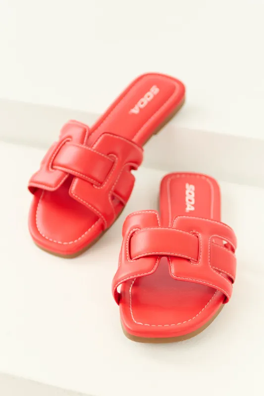 Brick Interlaced Faux Leather Strap Sandals sold by Lime Lush