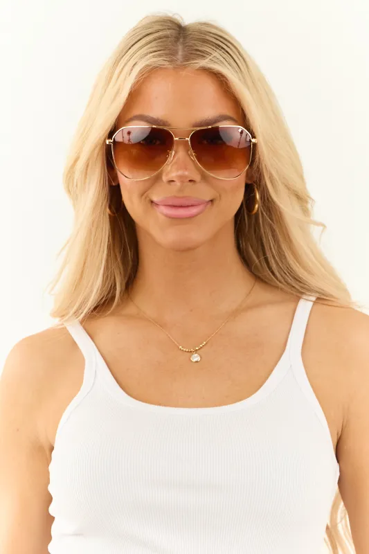 Gold Aviator Frame Copper Gradient Tint Sunglasses sold by Lime Lush