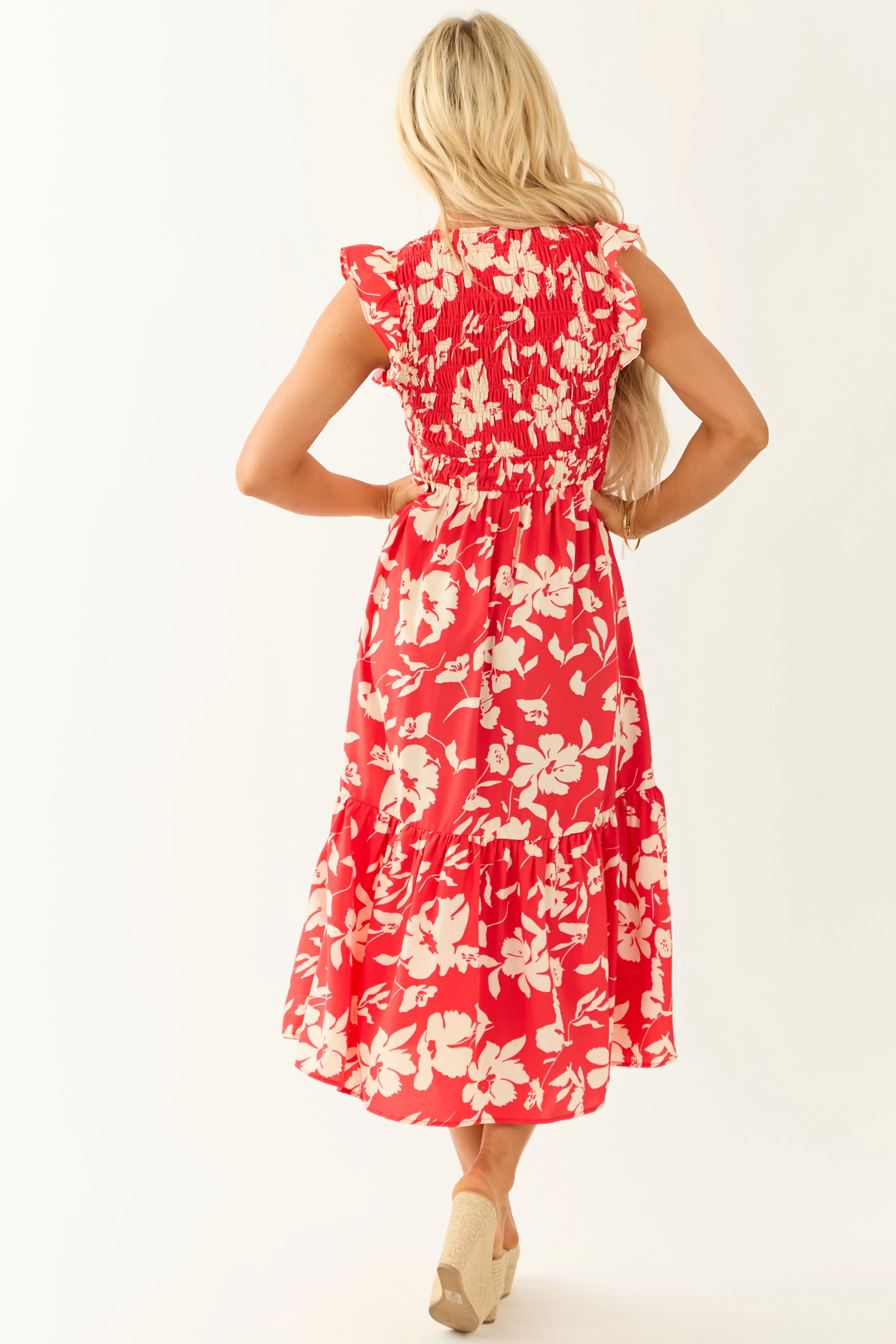 Lipstick V Neck Floral Print Button Down Midi Dress sold by Lime Lush product image thumbnail 5
