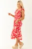 Lipstick V Neck Floral Print Button Down Midi Dress sold by Lime Lush