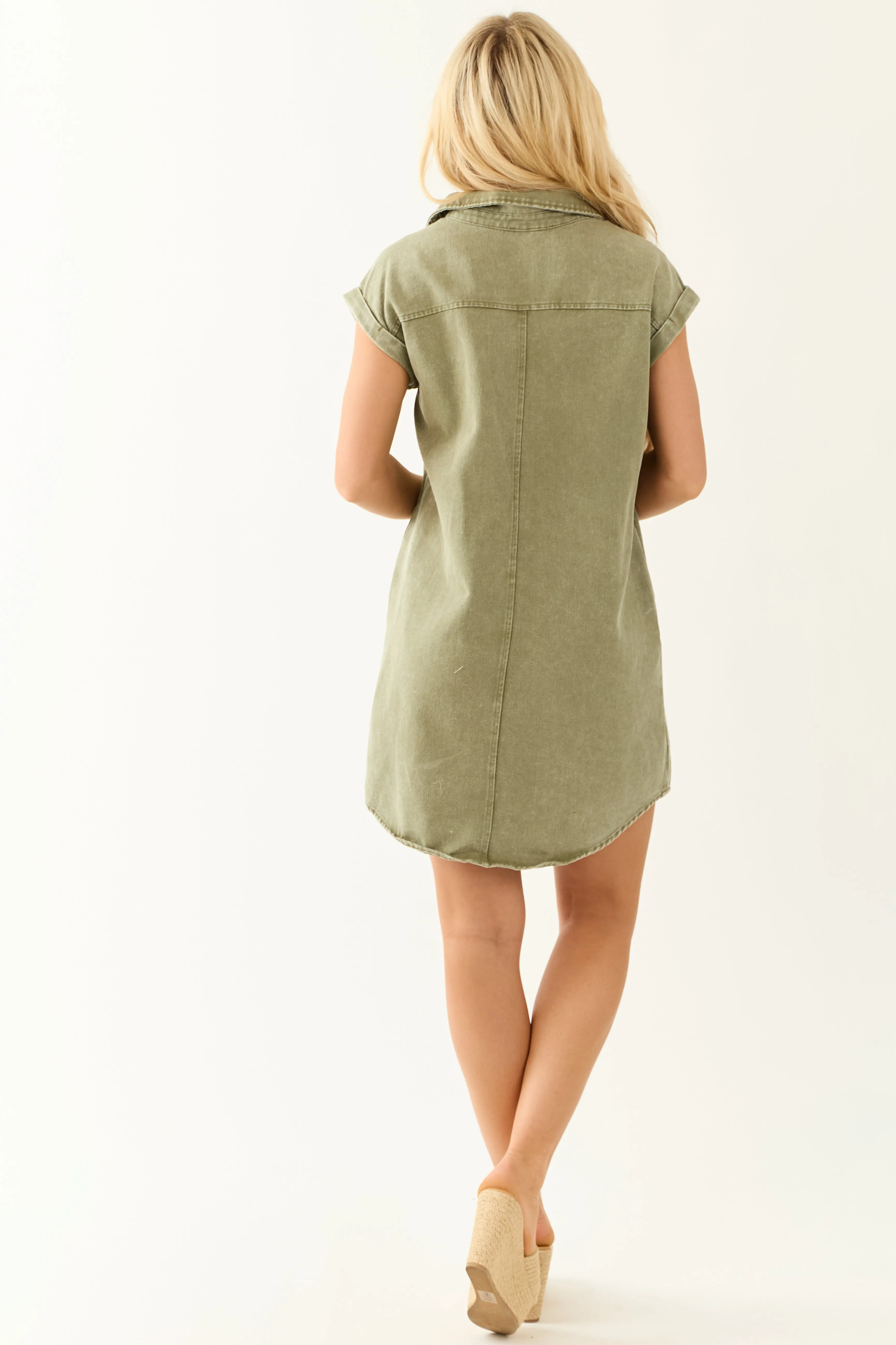 She+Sky Dusty Olive Button Down Denim Shirt Dress sold by Lime Lush product image thumbnail 5