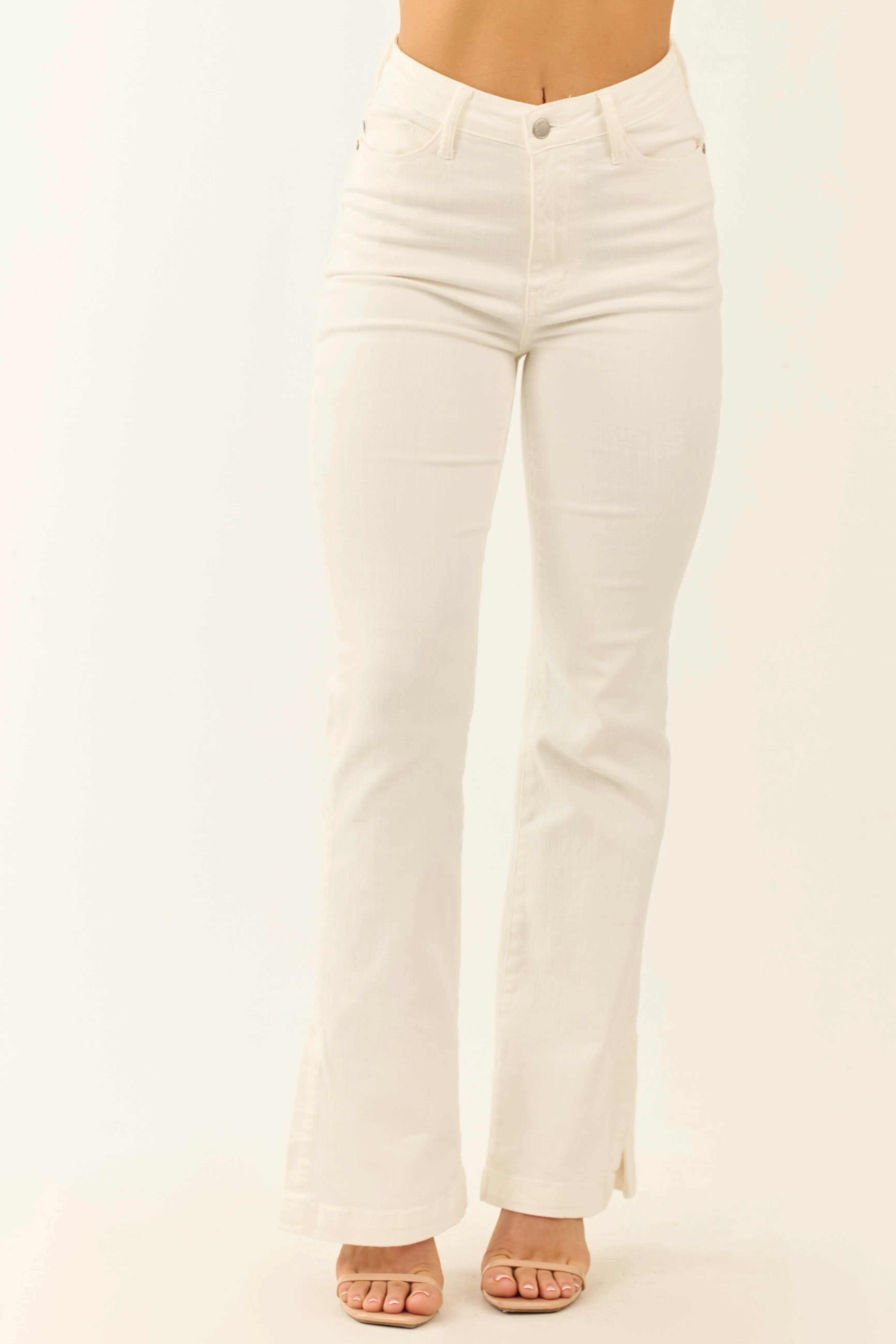 Judy Blue Ivory Stretchy Slit Hem Bootcut Jeans sold by Lime Lush product image thumbnail 4