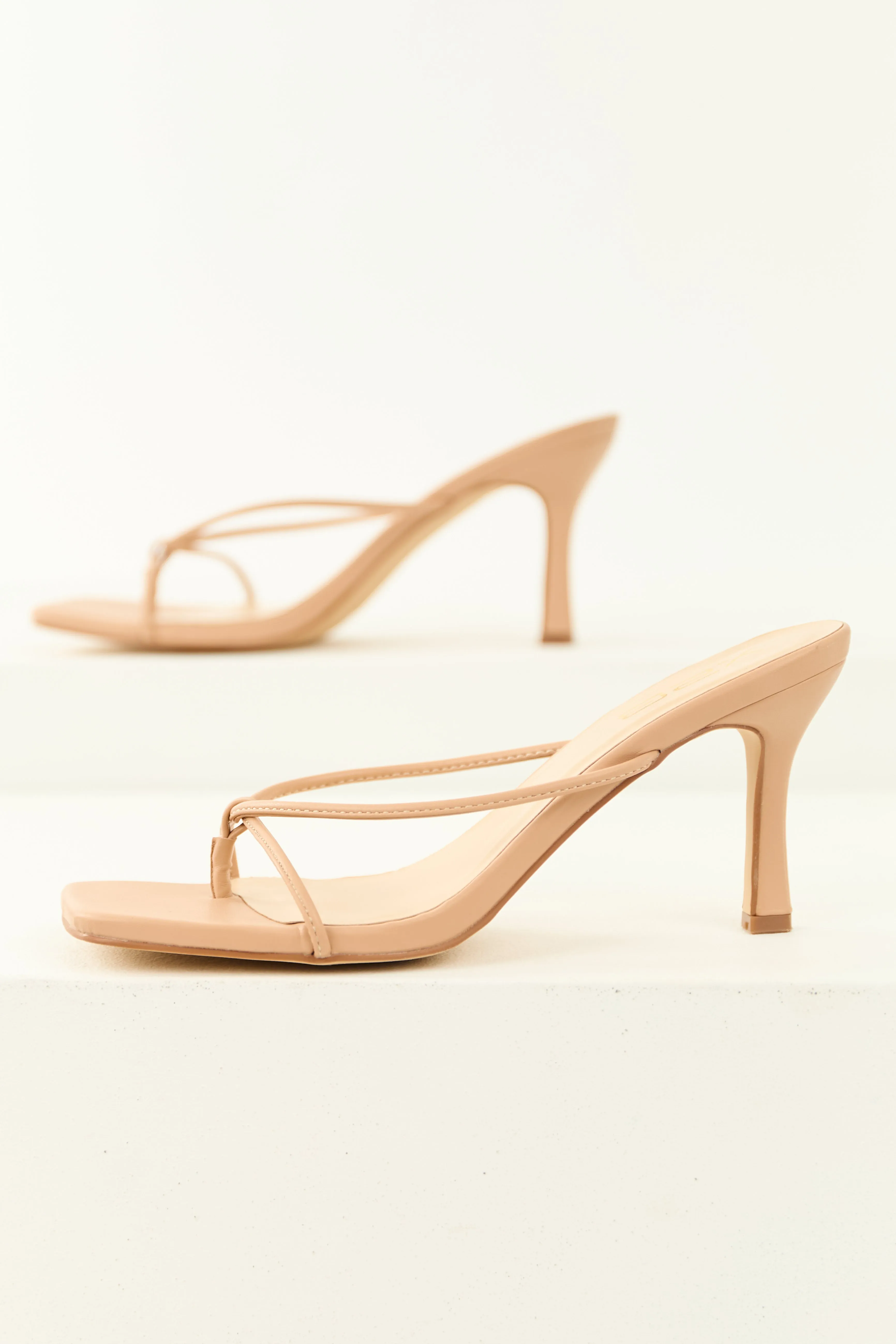 Nude Square Toe Thin Strap Stiletto Heels sold by Lime Lush