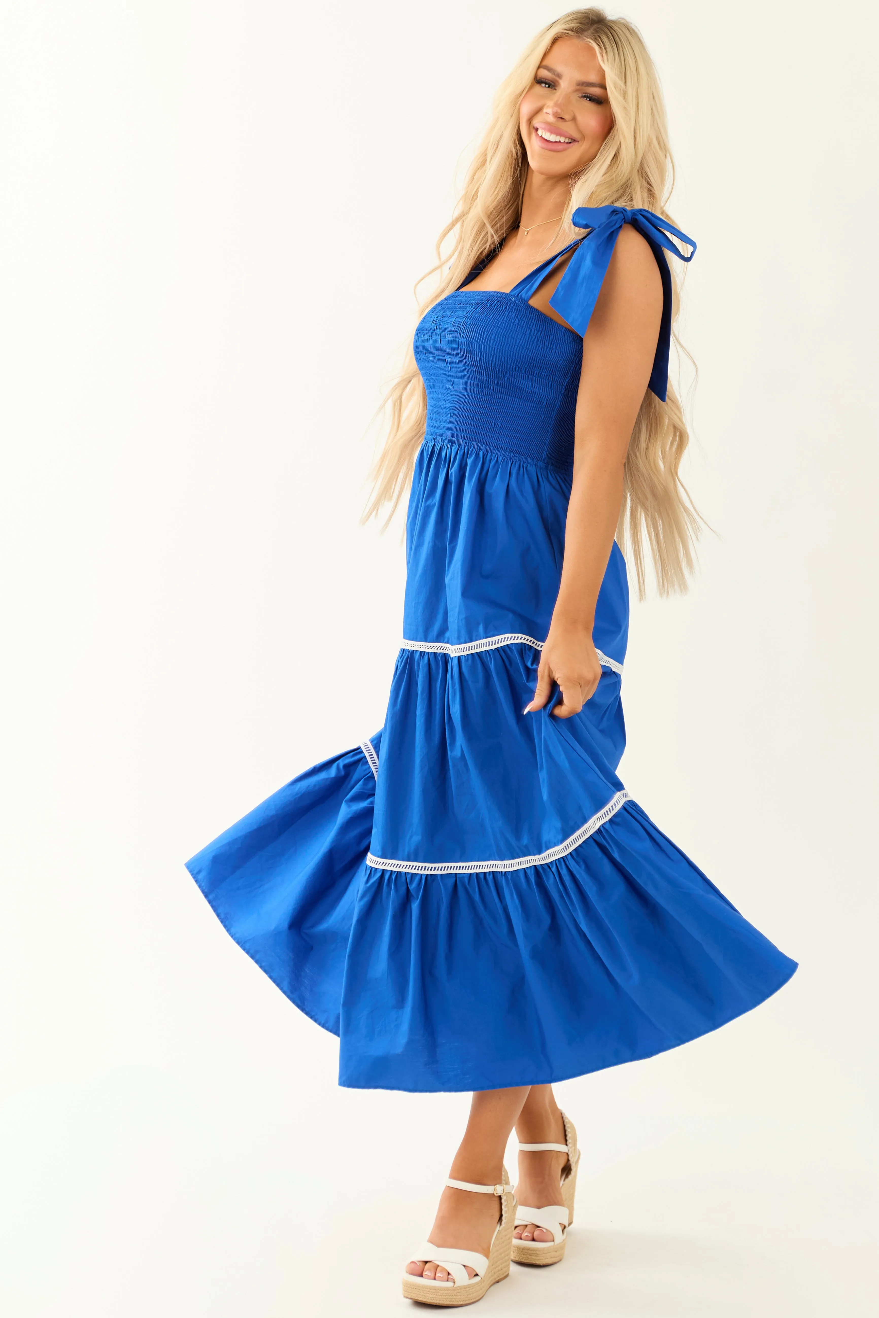 Flying Tomato Cobalt Tie Strap Sleeveless Midi Dress sold by Lime Lush product image thumbnail 3