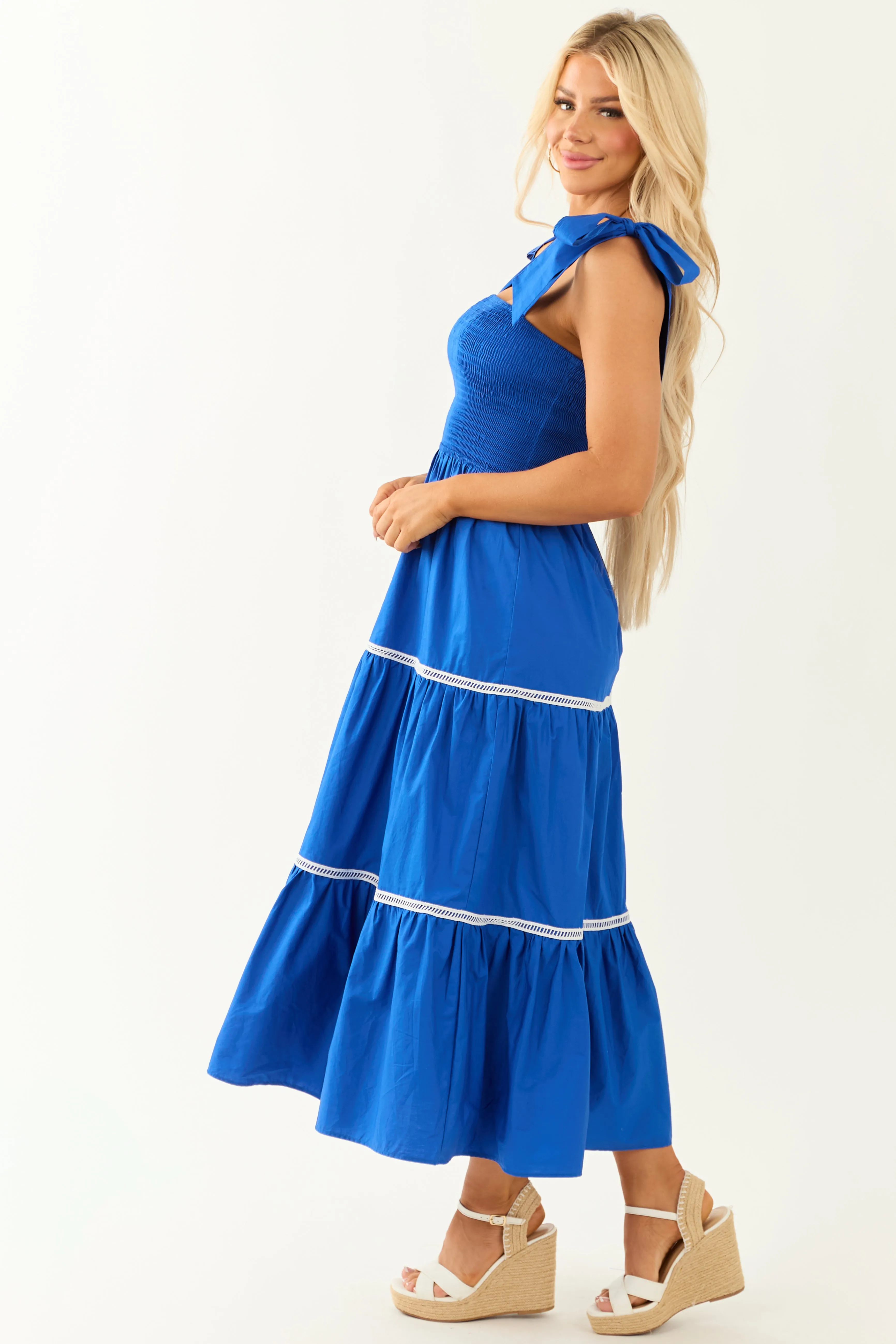 Flying Tomato Cobalt Tie Strap Sleeveless Midi Dress sold by Lime Lush product image thumbnail 4