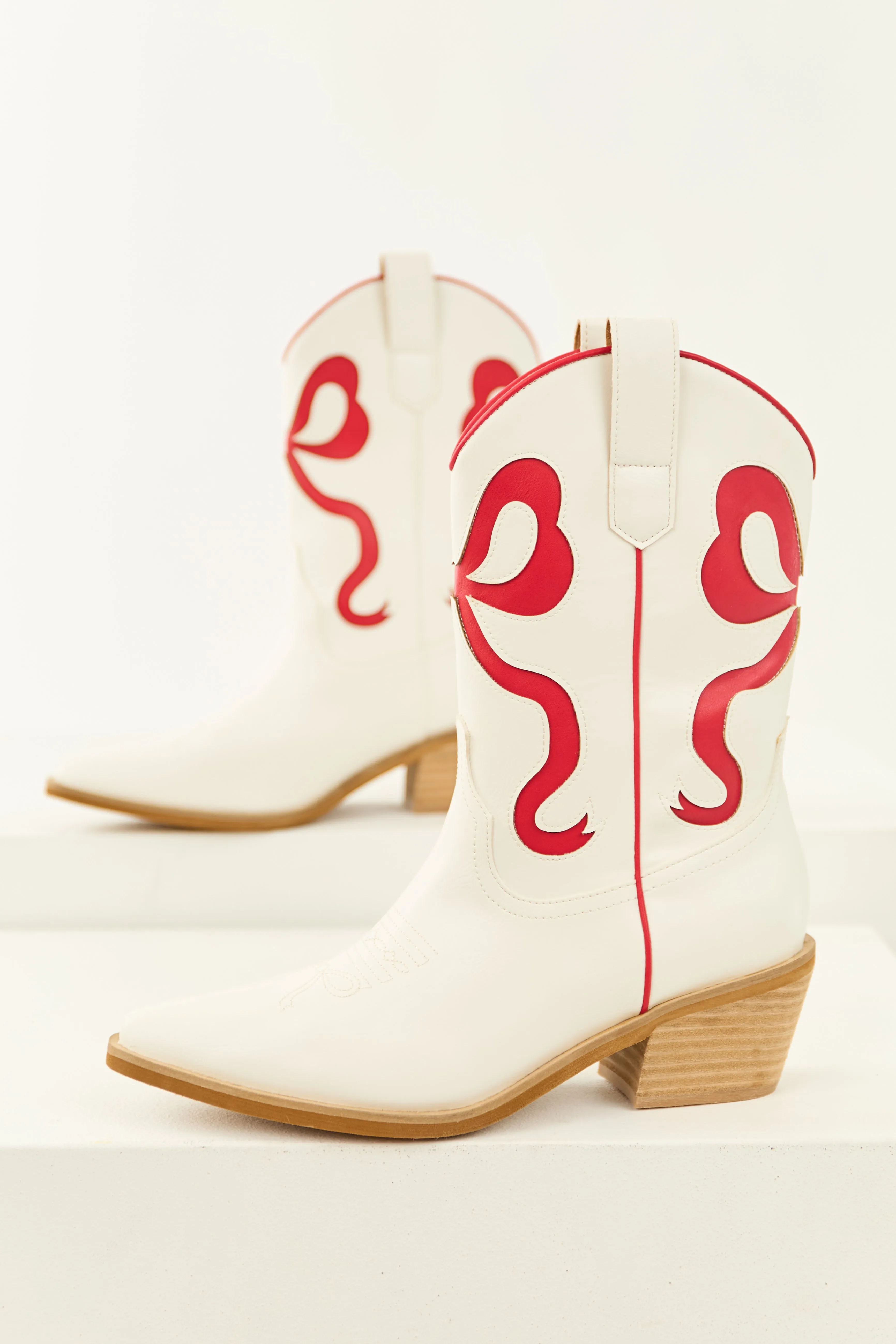 Ivory Bow Stitch Detail Western Short Heel Boots sold by Lime Lush product image thumbnail 3