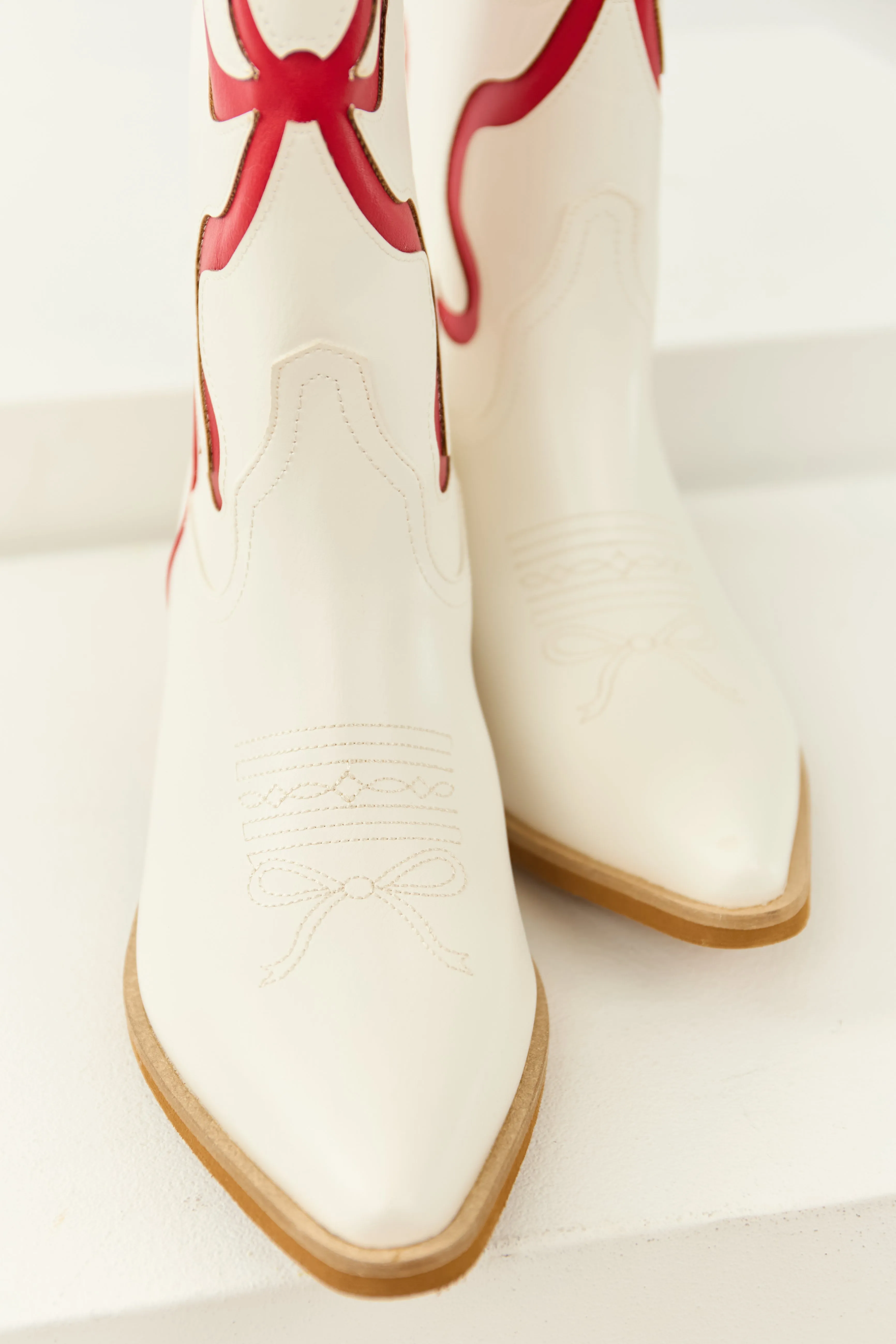 Ivory Bow Stitch Detail Western Short Heel Boots sold by Lime Lush product image thumbnail 5