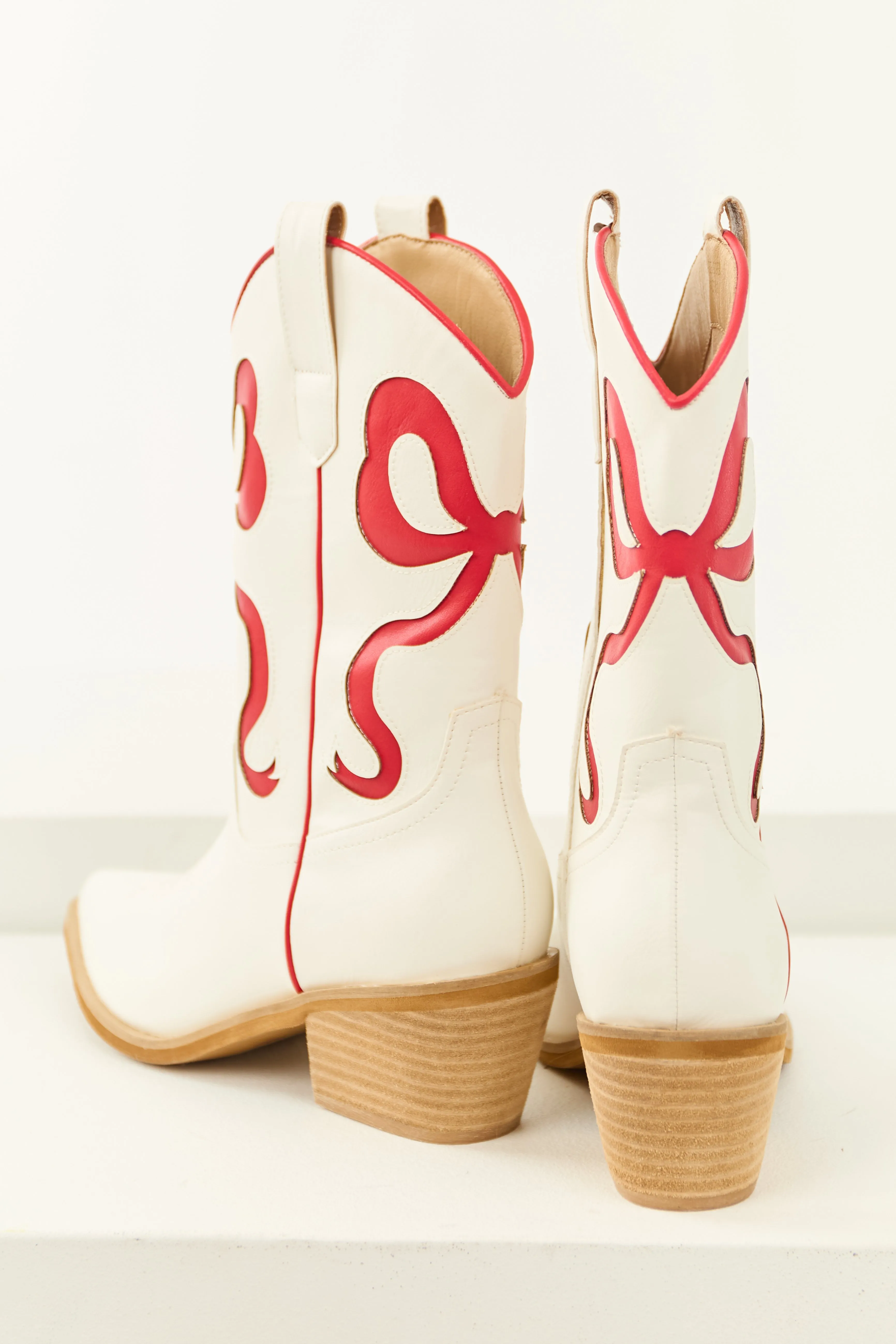 Ivory Bow Stitch Detail Western Short Heel Boots sold by Lime Lush product image thumbnail 4