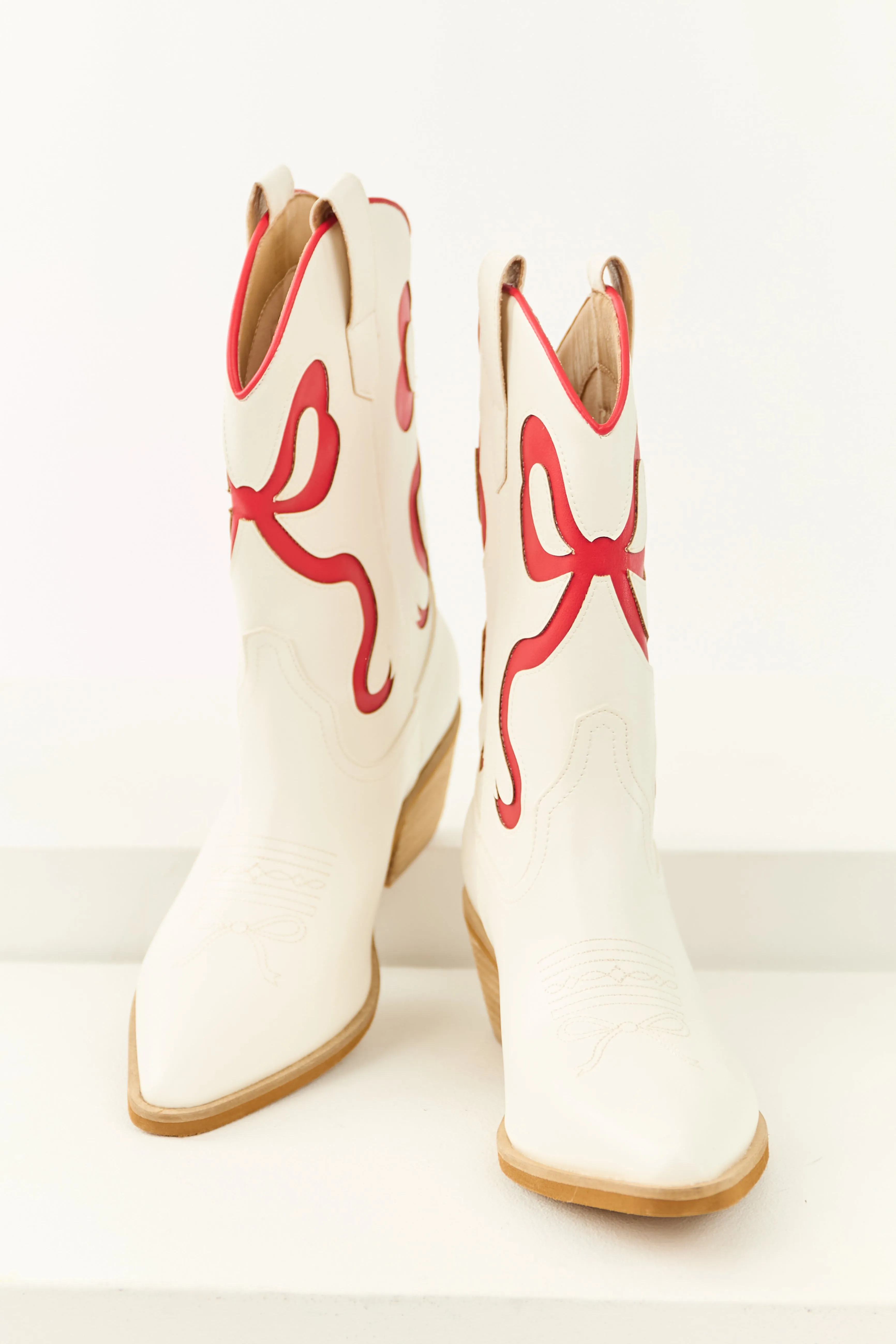 Ivory Bow Stitch Detail Western Short Heel Boots sold by Lime Lush product image thumbnail 2