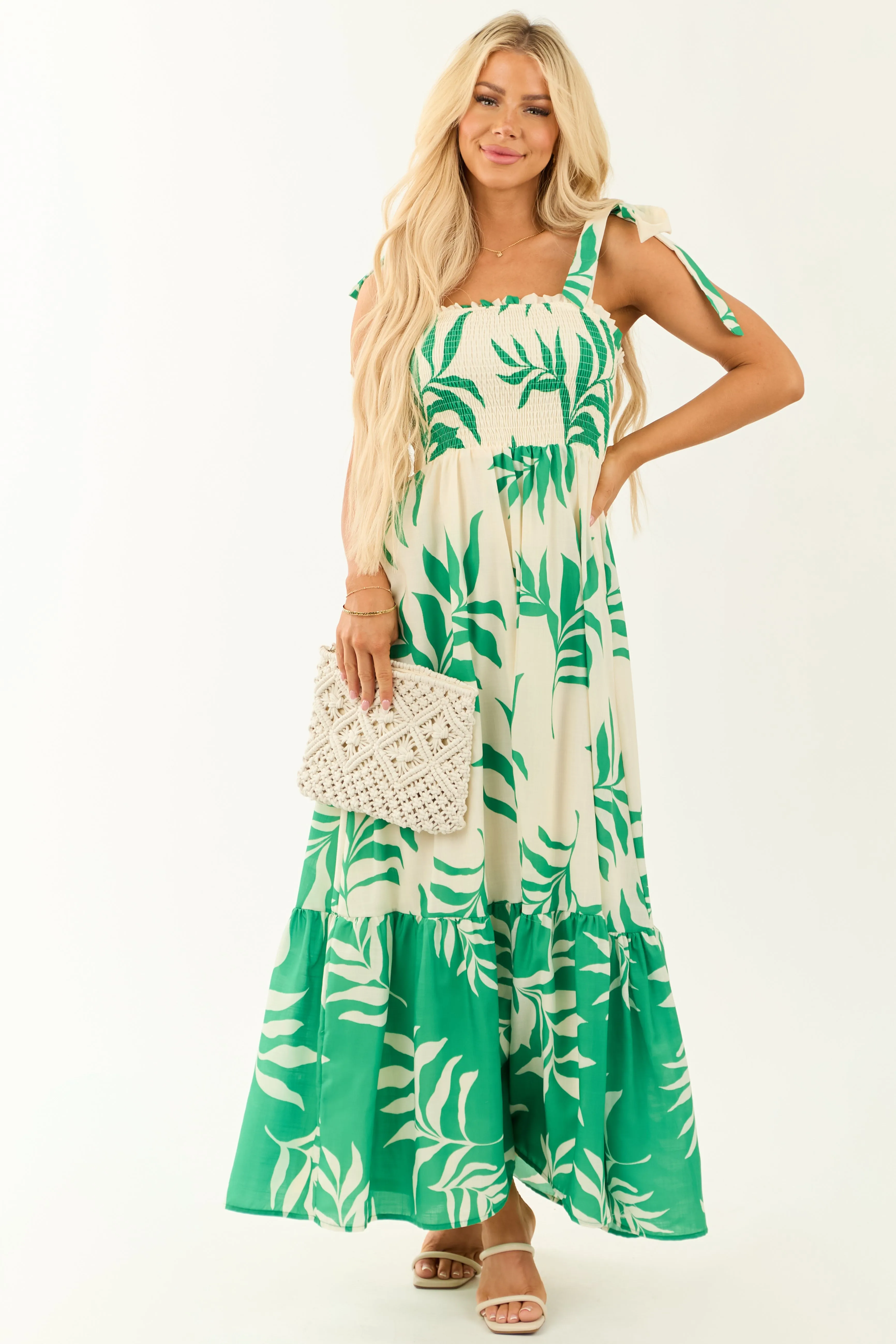 Flying Tomato Cream Leaf Print Sleeveless Maxi Dress sold by Lime Lush product image thumbnail 3