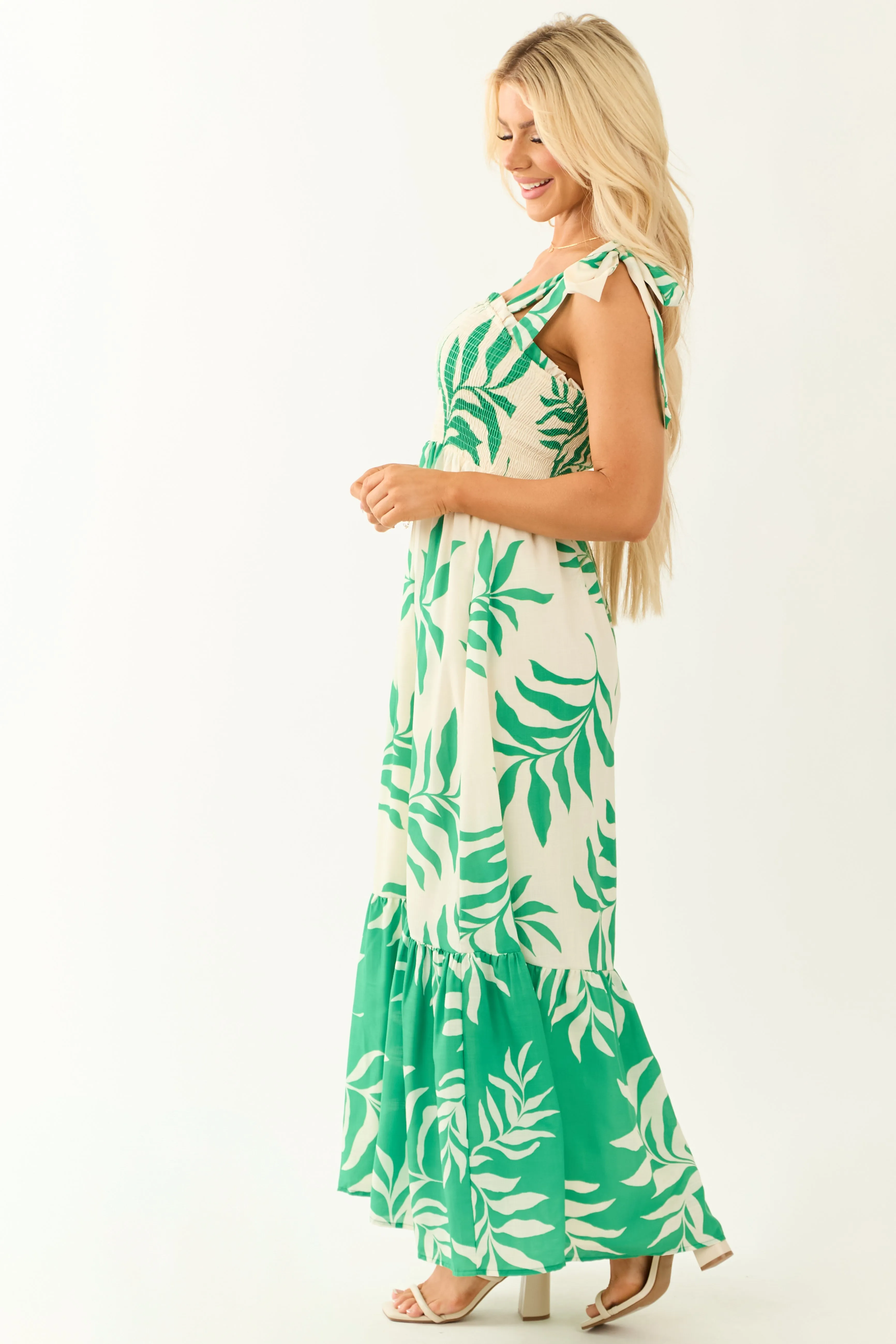 Flying Tomato Cream Leaf Print Sleeveless Maxi Dress sold by Lime Lush product image thumbnail 4