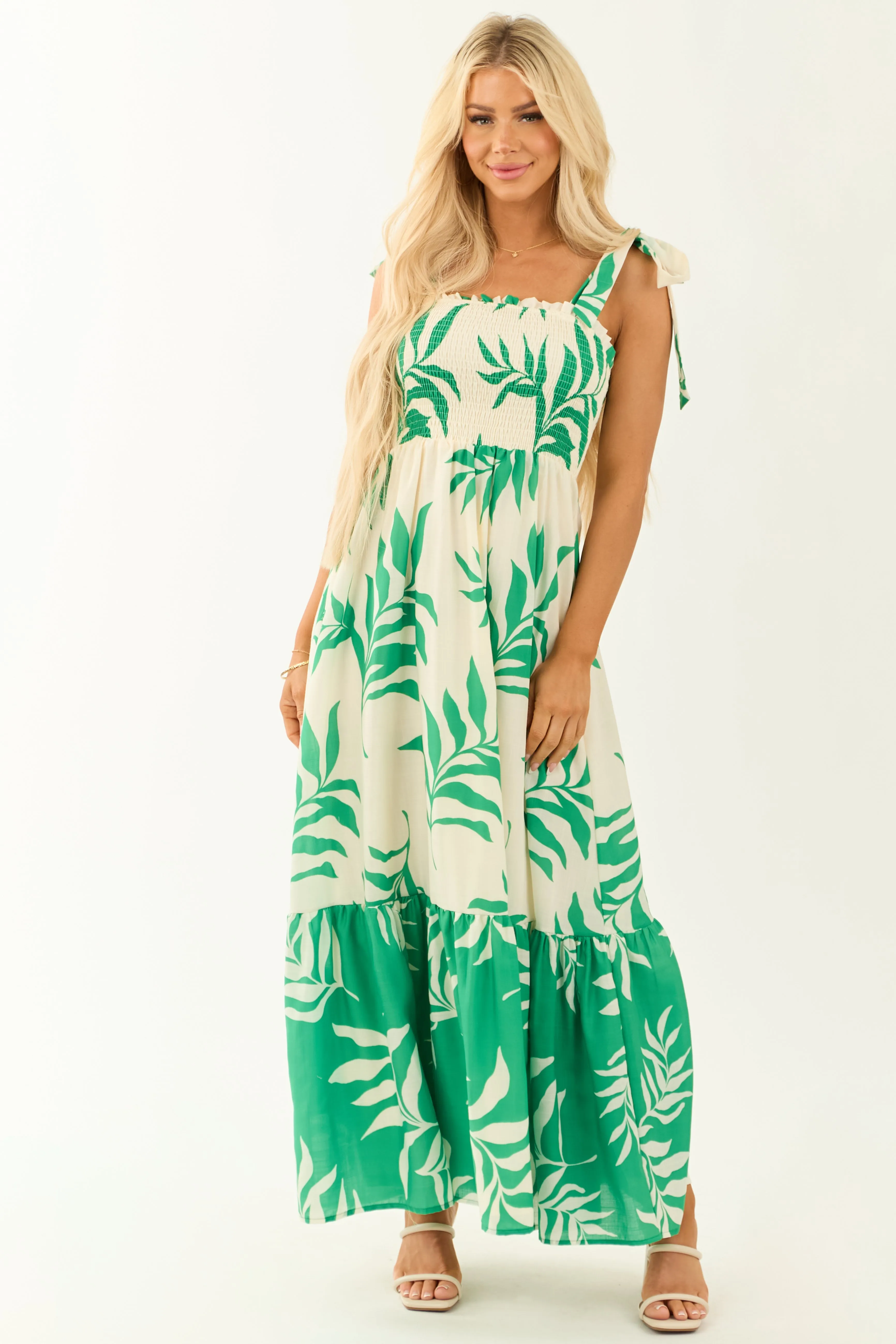 Flying Tomato Cream Leaf Print Sleeveless Maxi Dress sold by Lime Lush product image thumbnail 2