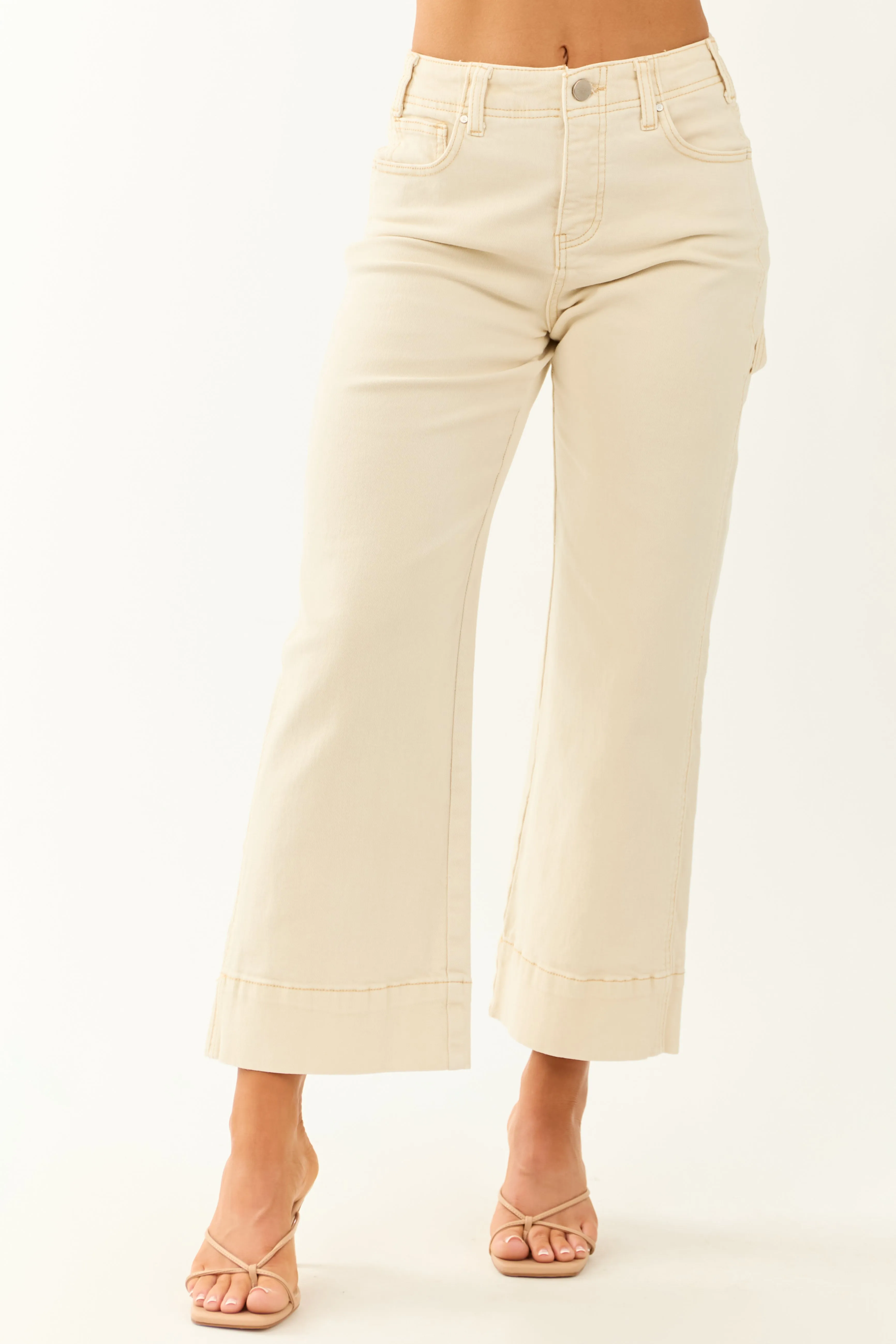 Risen Cream Tummy Control Stretchy Wide Leg Jeans sold by Lime Lush product image thumbnail 2