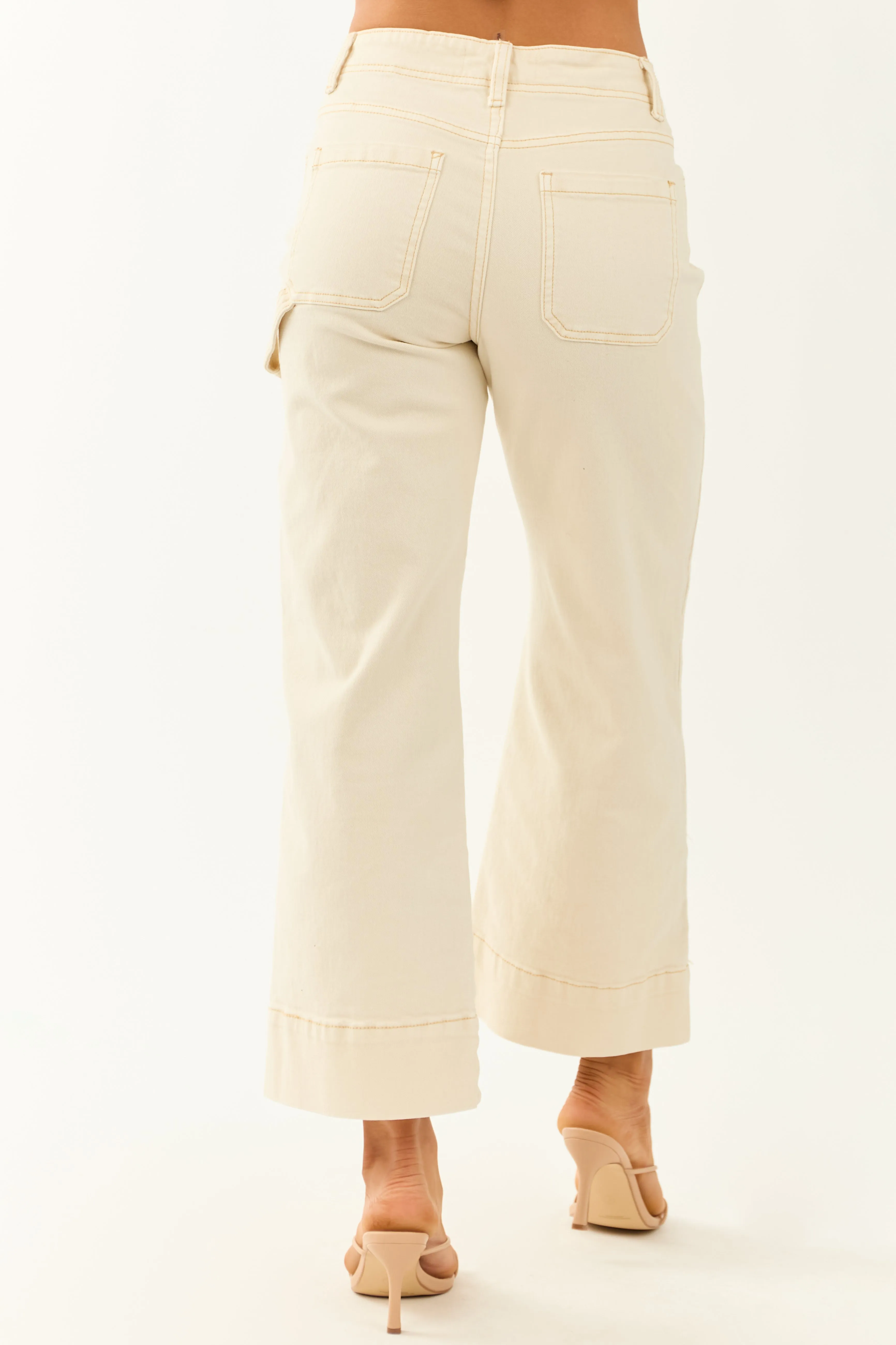 Risen Cream Tummy Control Stretchy Wide Leg Jeans sold by Lime Lush product image thumbnail 5