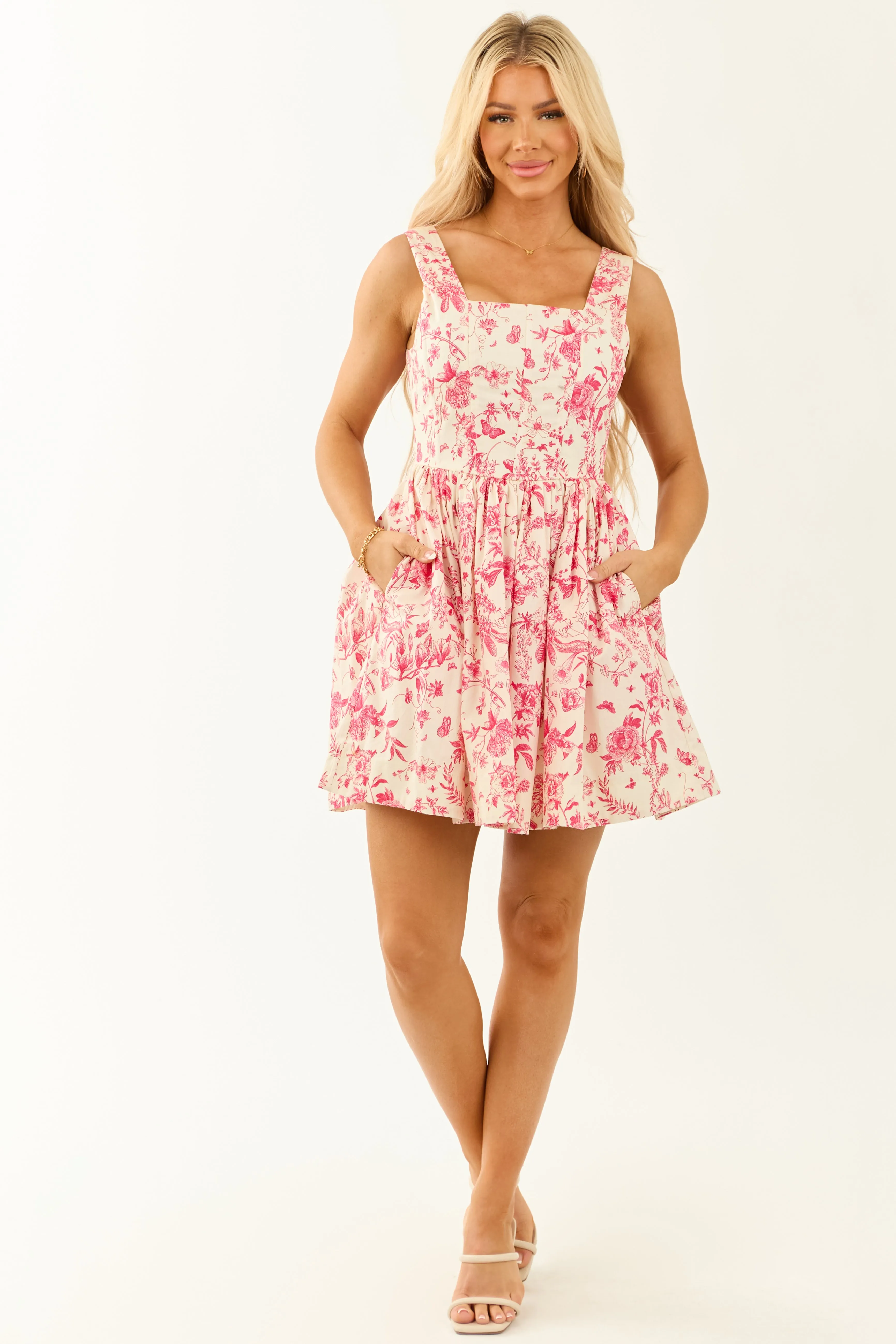 Cream Floral Print Corset Style Sleeveless Mini Dress sold by Lime Lush product image thumbnail 3