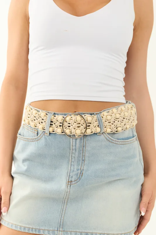 POL Cream Leatherette Beaded Adjustable Ring Belt sold by Lime Lush