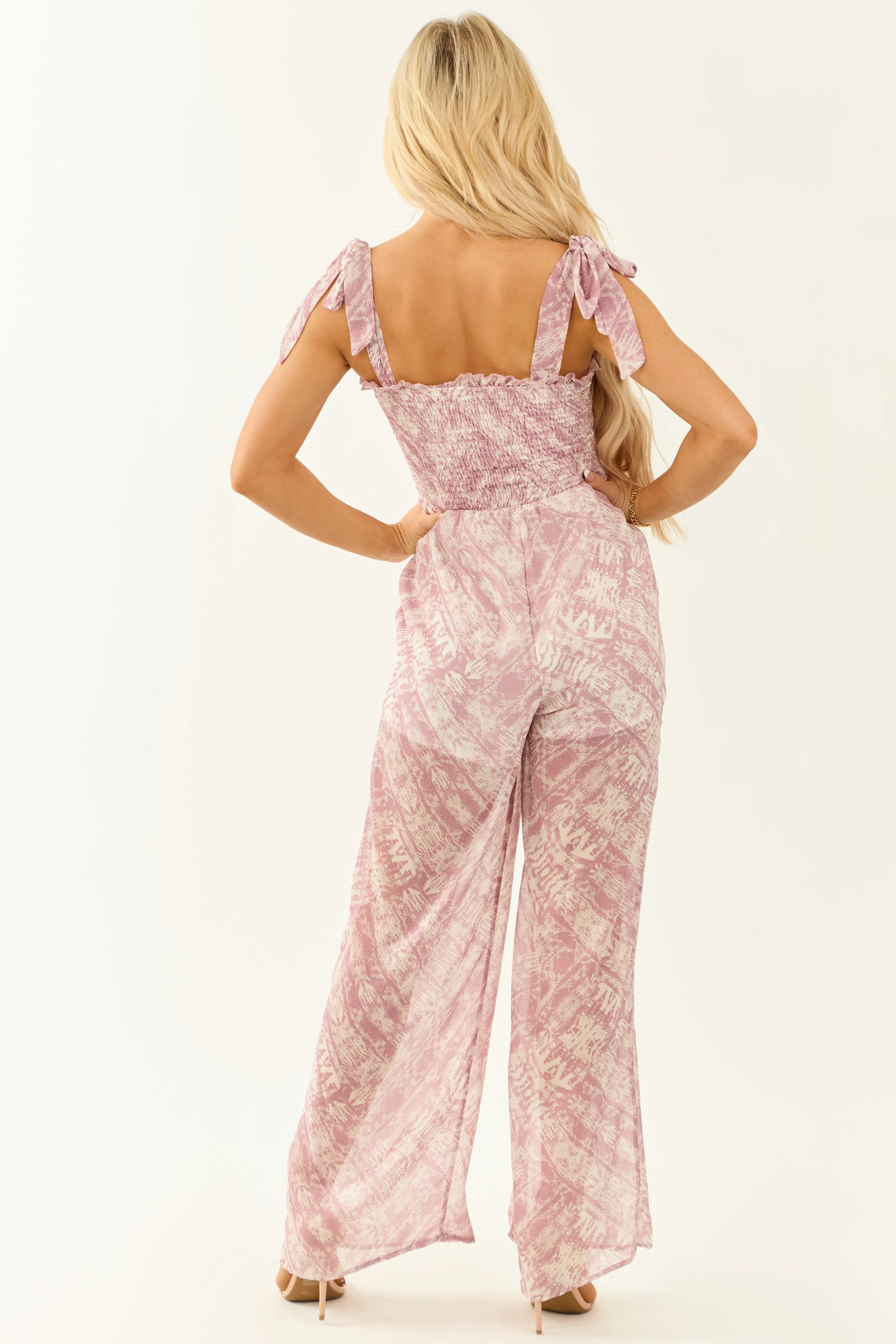 Mauve Abstract Print Square Neck Sleeveless Jumpsuit sold by Lime Lush product image thumbnail 5