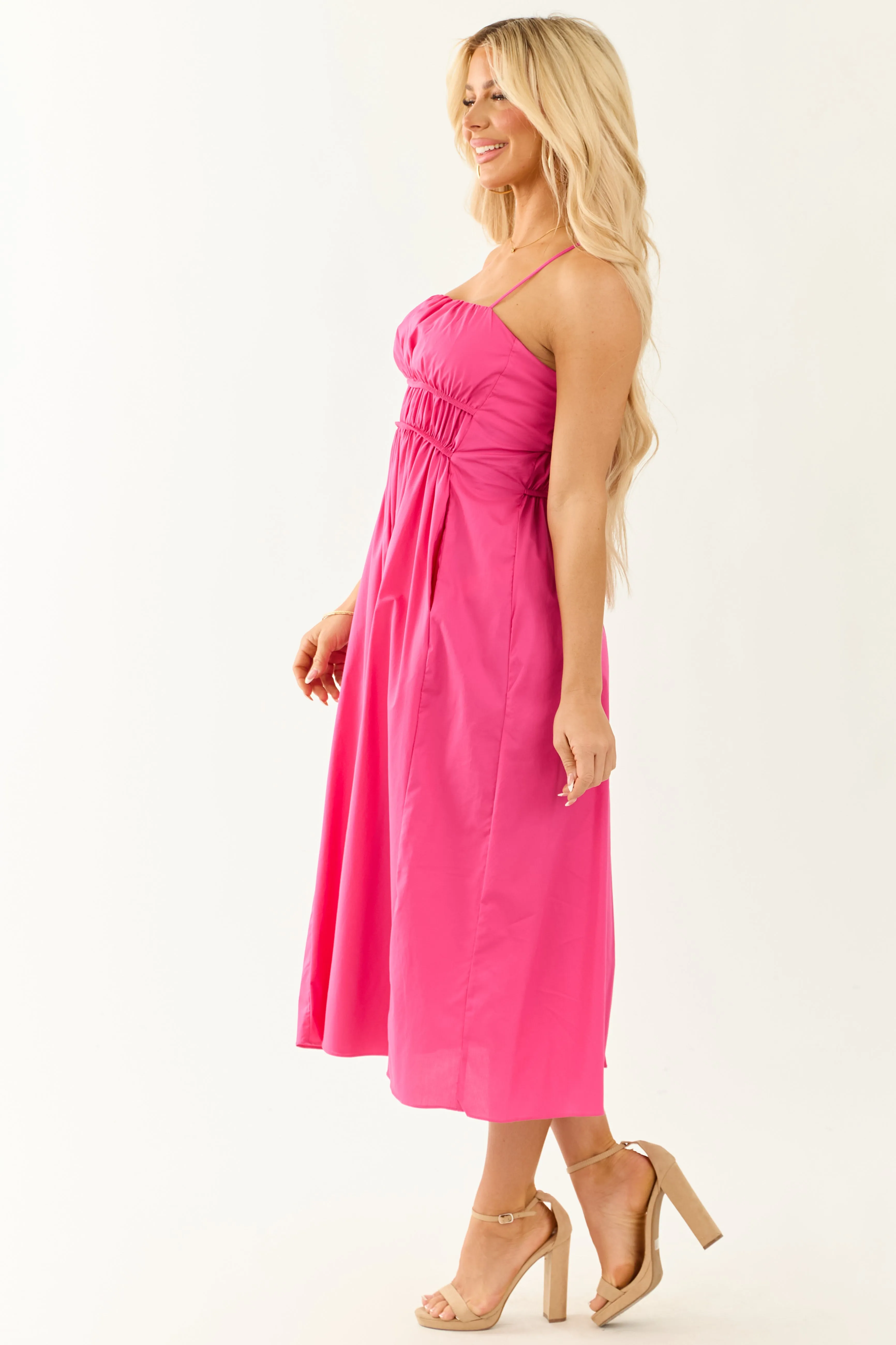 Fuchsia Sleeveless Elastic Waistband Midi Dress sold by Lime Lush product image thumbnail 5