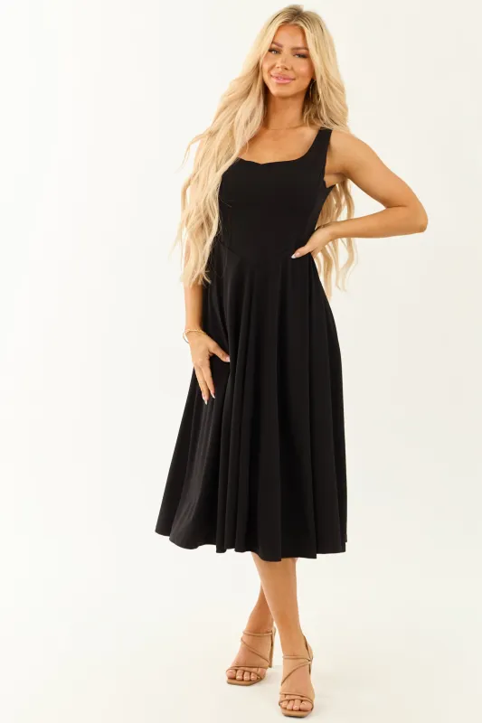 Black Square Neckline Sleeveless Midi Dress sold by Lime Lush