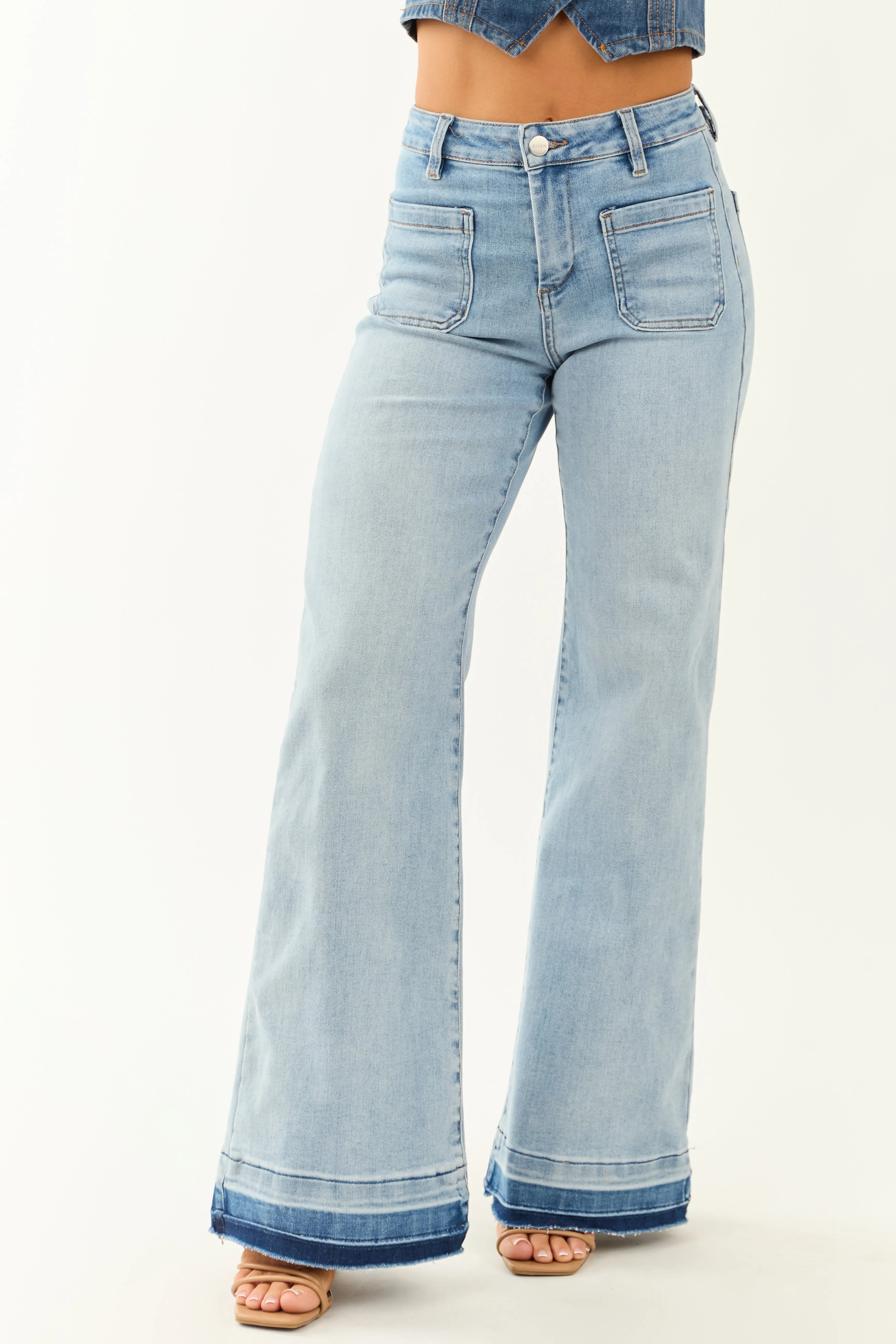 Risen Light Wash Stretchy Ombre Hem Wide Leg Jeans sold by Lime Lush product image thumbnail 2