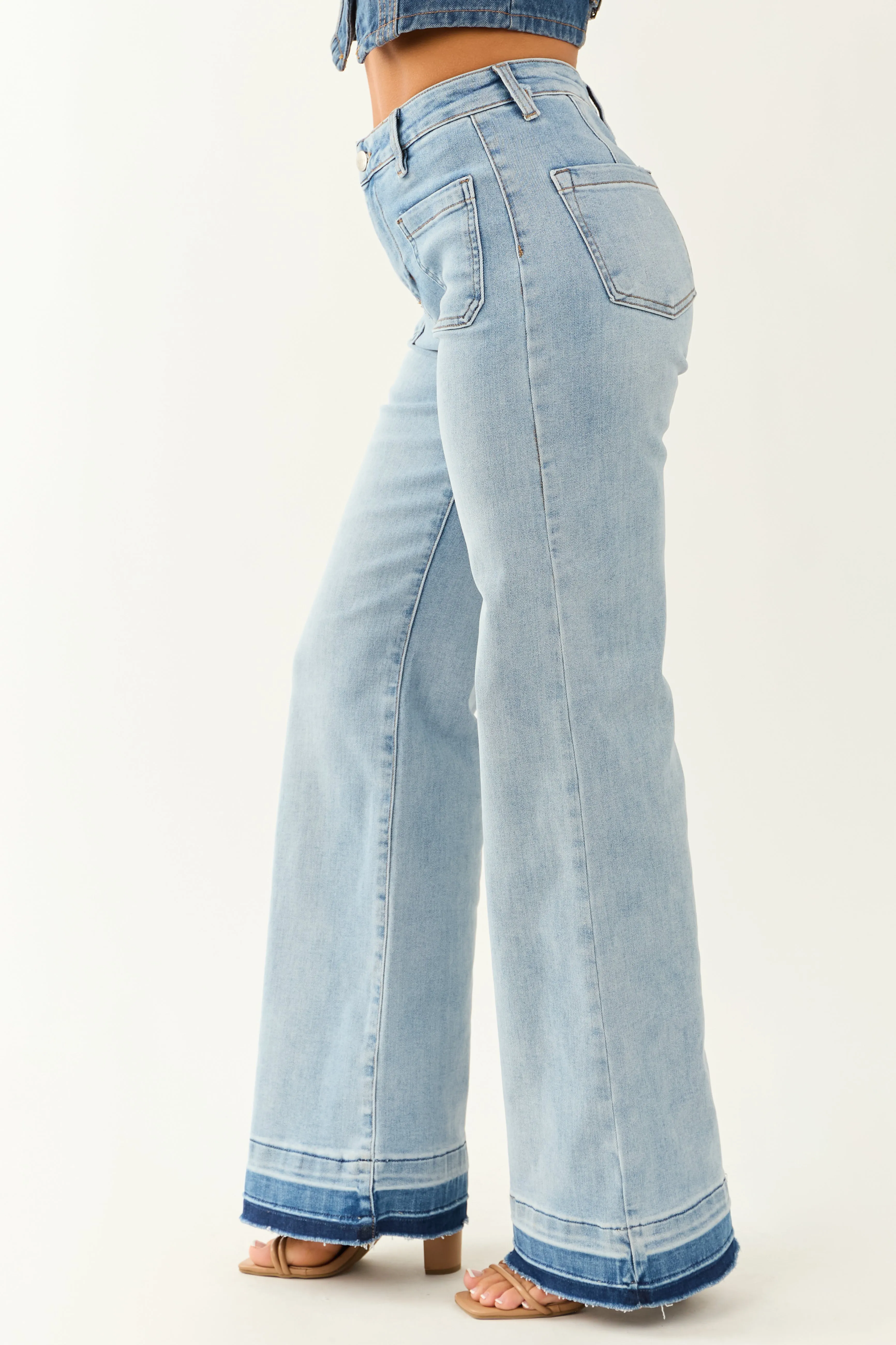 Risen Light Wash Stretchy Ombre Hem Wide Leg Jeans sold by Lime Lush product image thumbnail 4