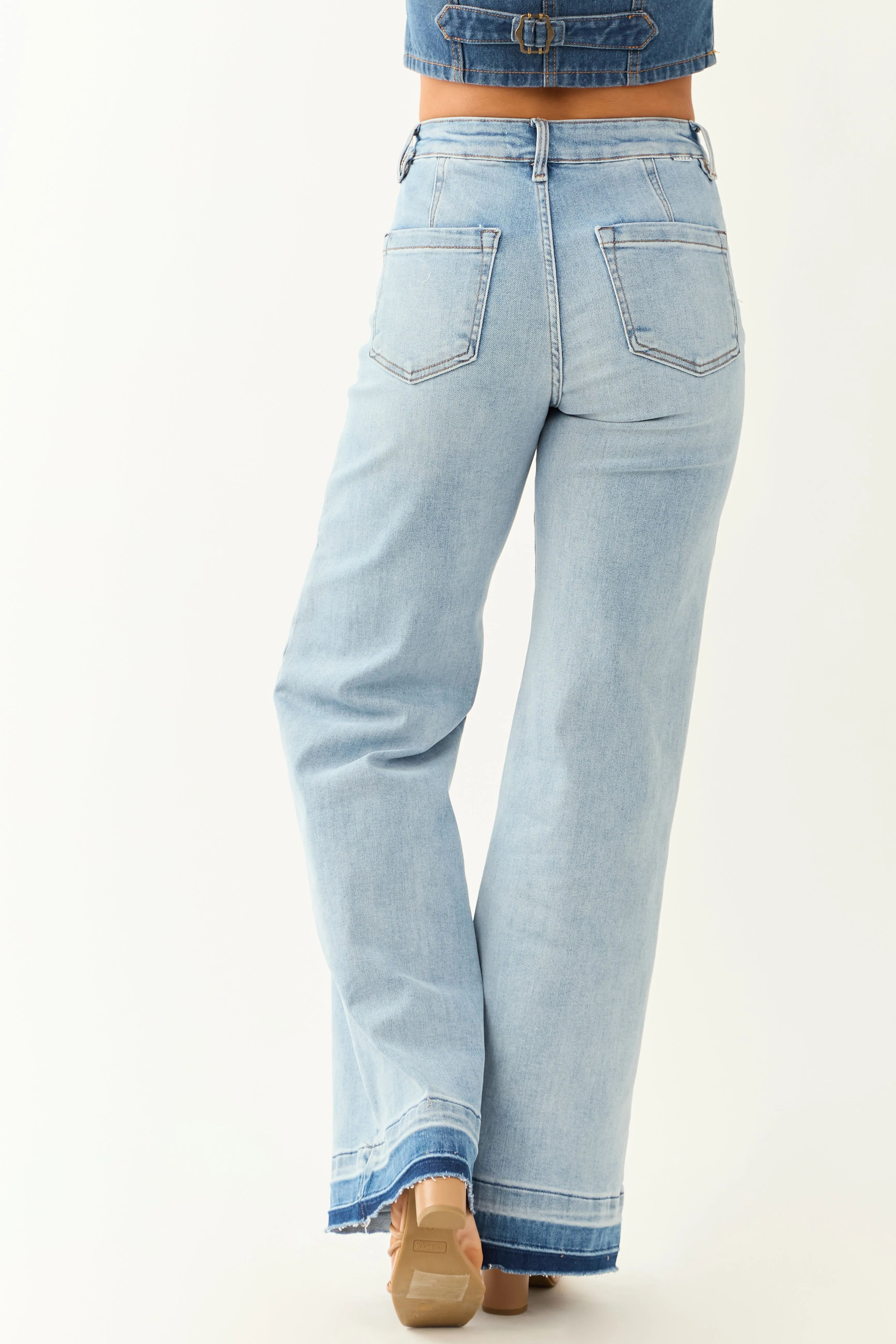 Risen Light Wash Stretchy Ombre Hem Wide Leg Jeans sold by Lime Lush product image thumbnail 5